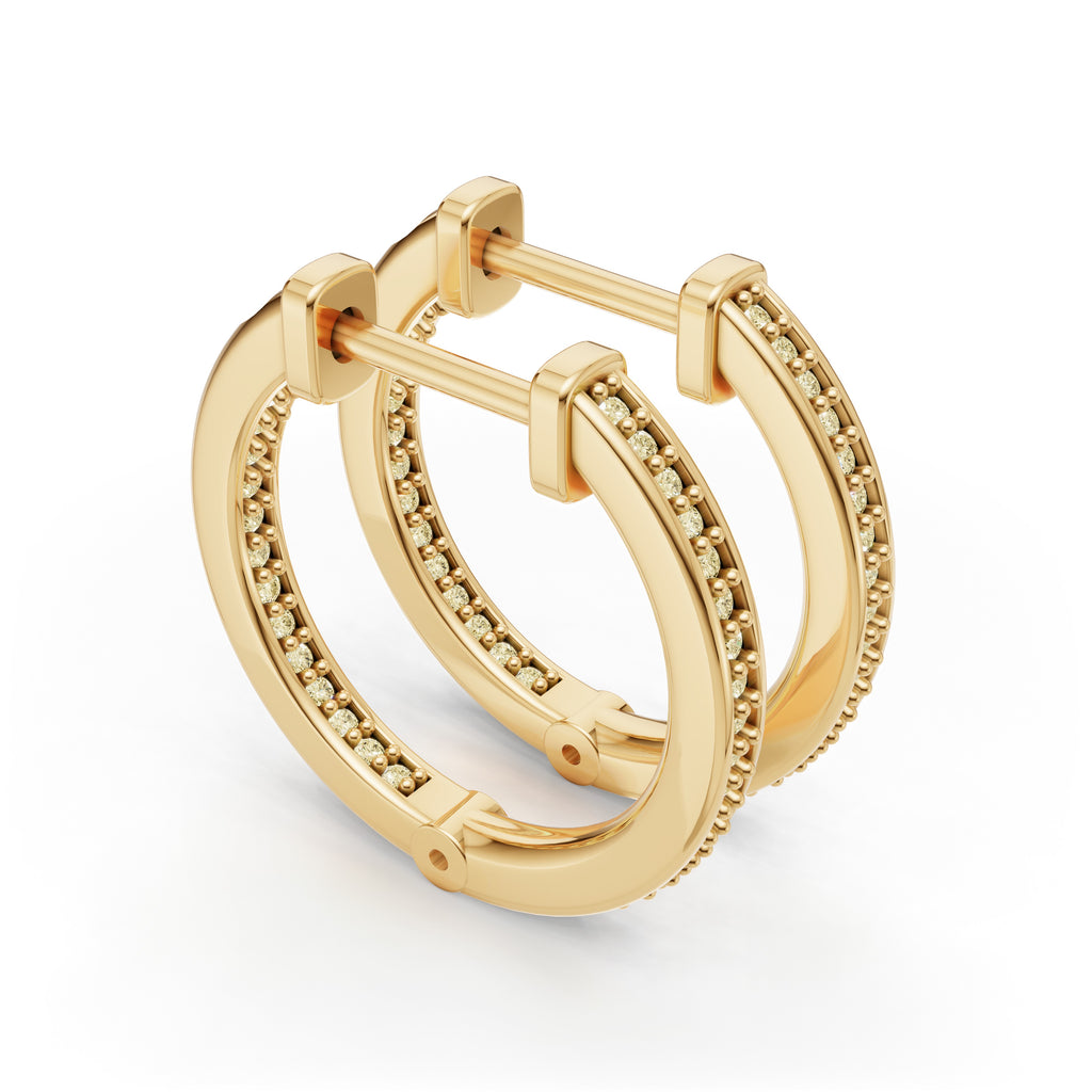 'Diana' Fancy Champagne Natural Diamond Pavé, Inside-Out Small Hoop Earrings