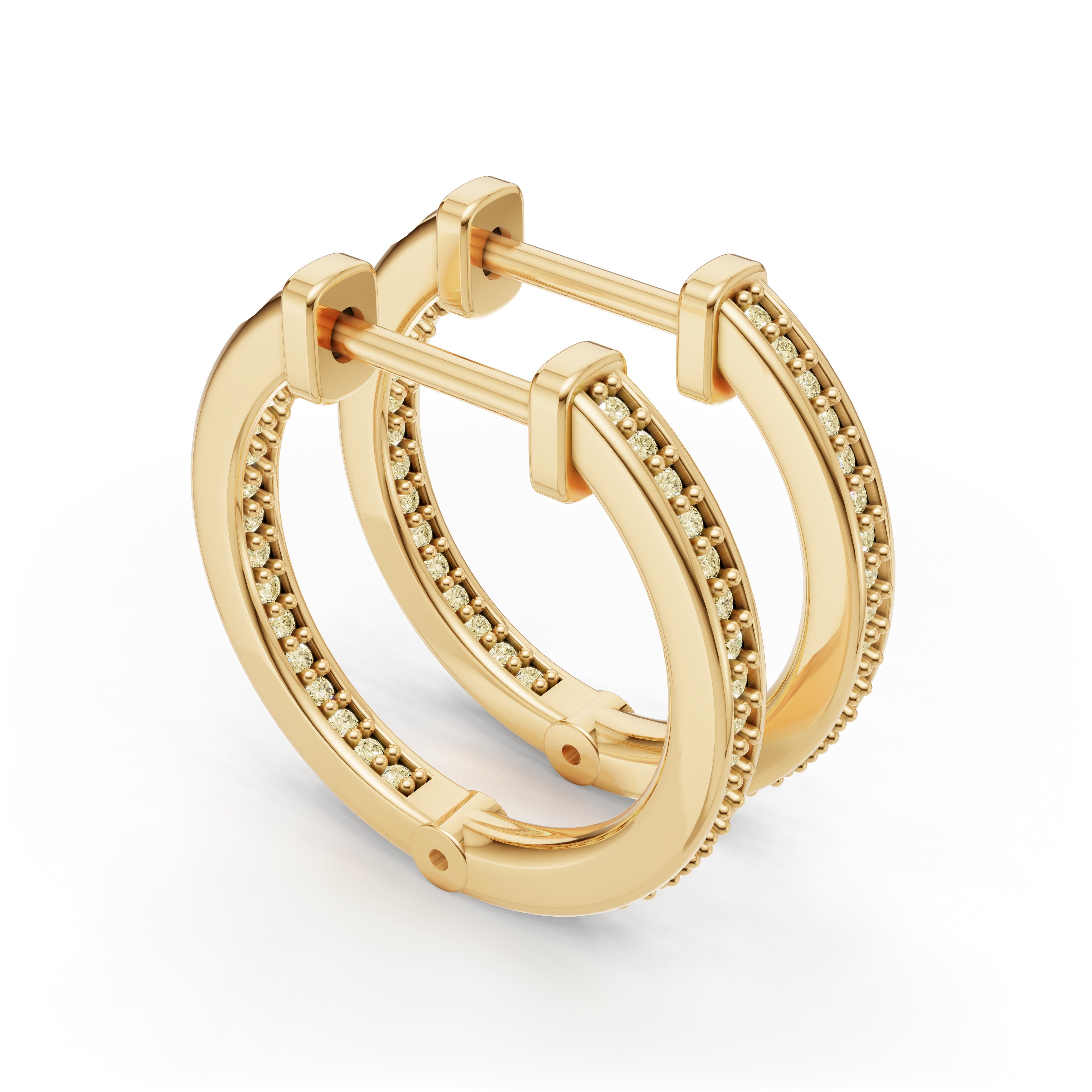 'Diana' Fancy Champagne Natural Diamond Pavé, Inside-Out Small Hoop Earrings