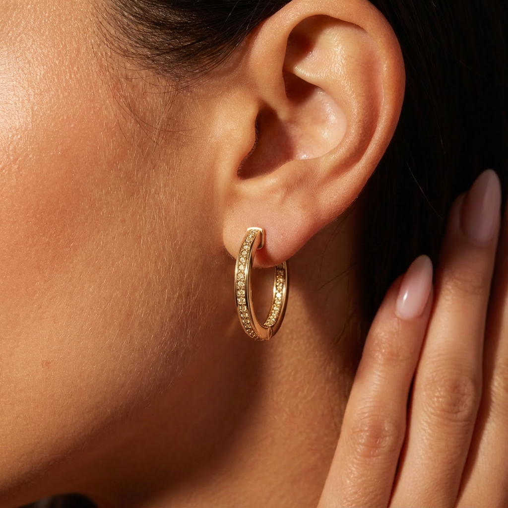 'Diana' Fancy Champagne Natural Diamond Pavé, Inside-Out Small Hoop Earrings