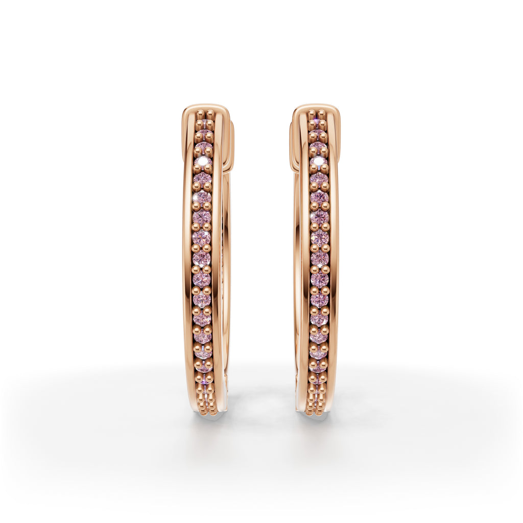 'Diana' Fancy Intense Pink Lab Diamond Pavé, Inside-Out Small Hoop Earrings