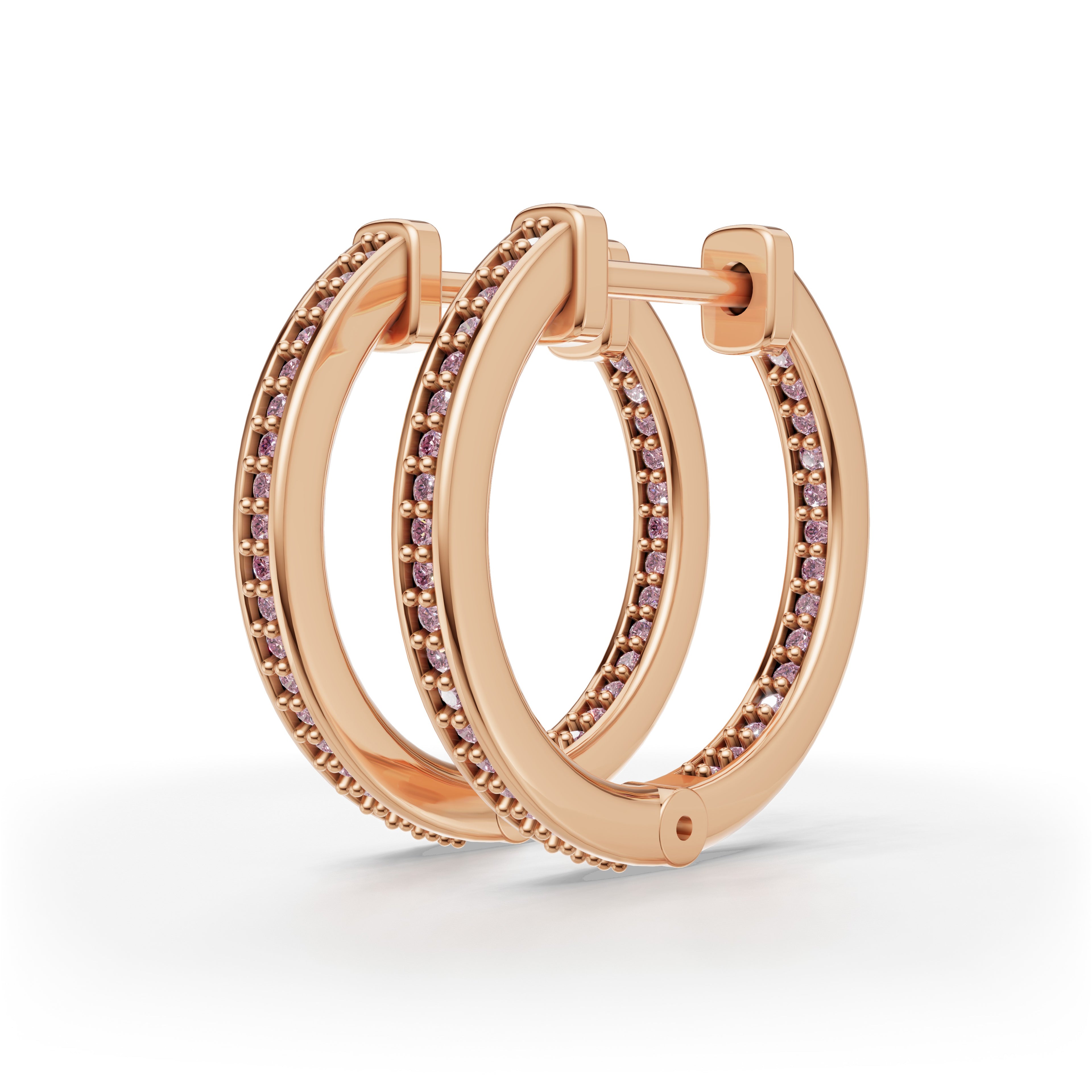 'Diana' Fancy Intense Pink Lab Diamond Pavé, Inside-Out Small Hoop Earrings