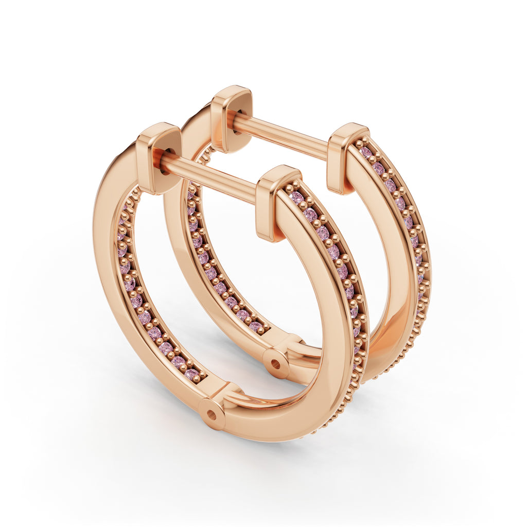 'Diana' Fancy Intense Pink Lab Diamond Pavé, Inside-Out Small Hoop Earrings
