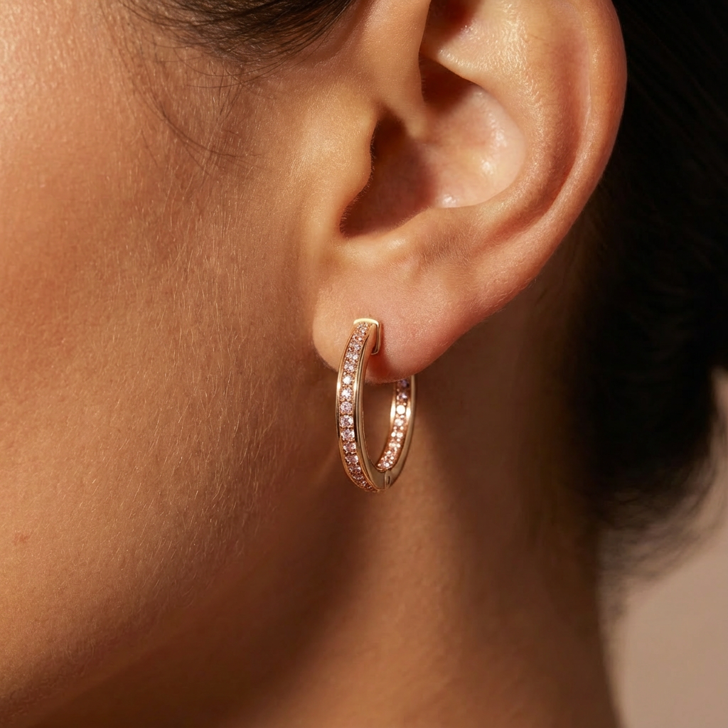 'Diana' Fancy Intense Pink Lab Diamond Pavé, Inside-Out Small Hoop Earrings