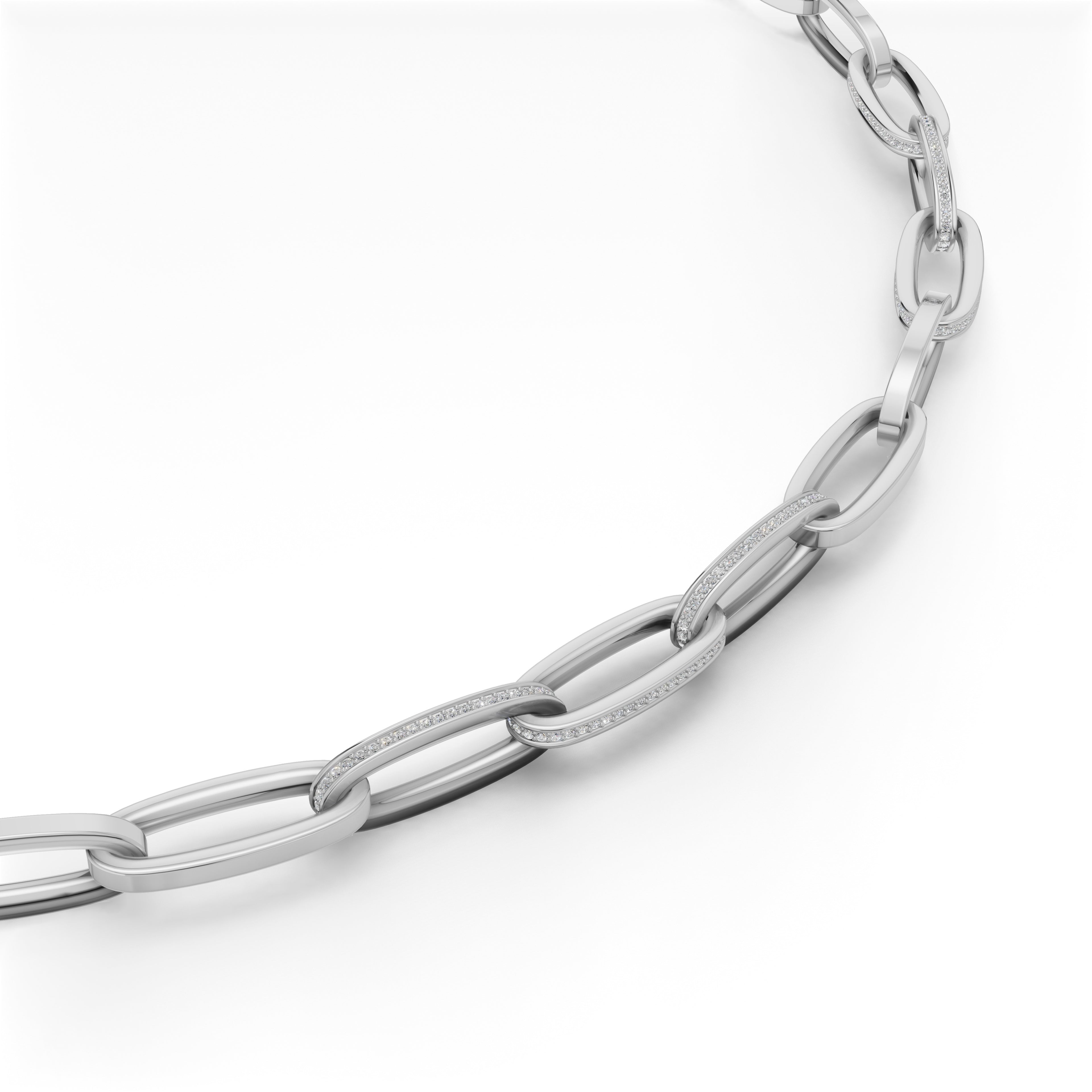 'Diana' Lab Diamond Pavé & High Polish, Semi-set Small Link Necklace