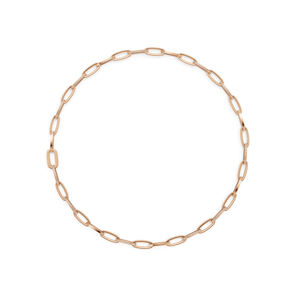 'Diana' Lab Diamond Pavé & High Polish, Semi-set Small Link Necklace