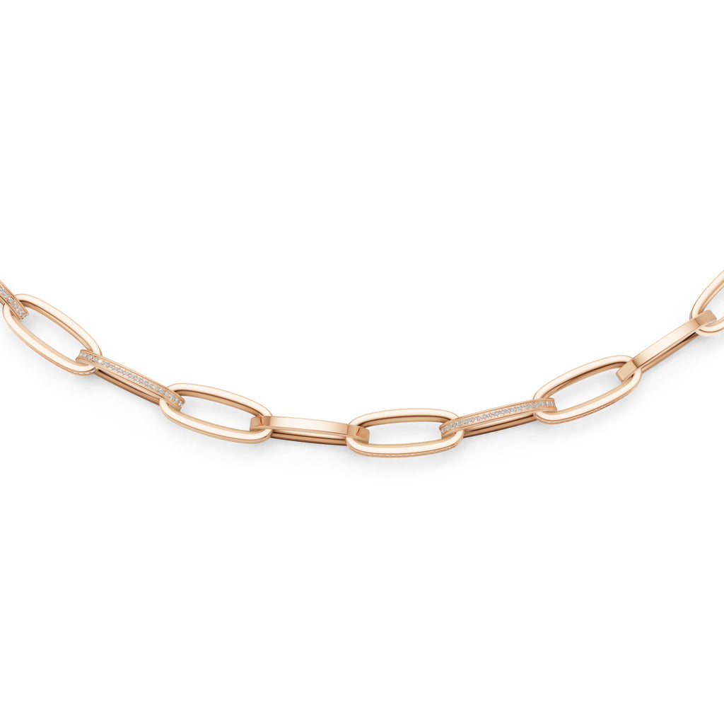 'Diana' Lab Diamond Pavé & High Polish, Semi-set Small Link Necklace