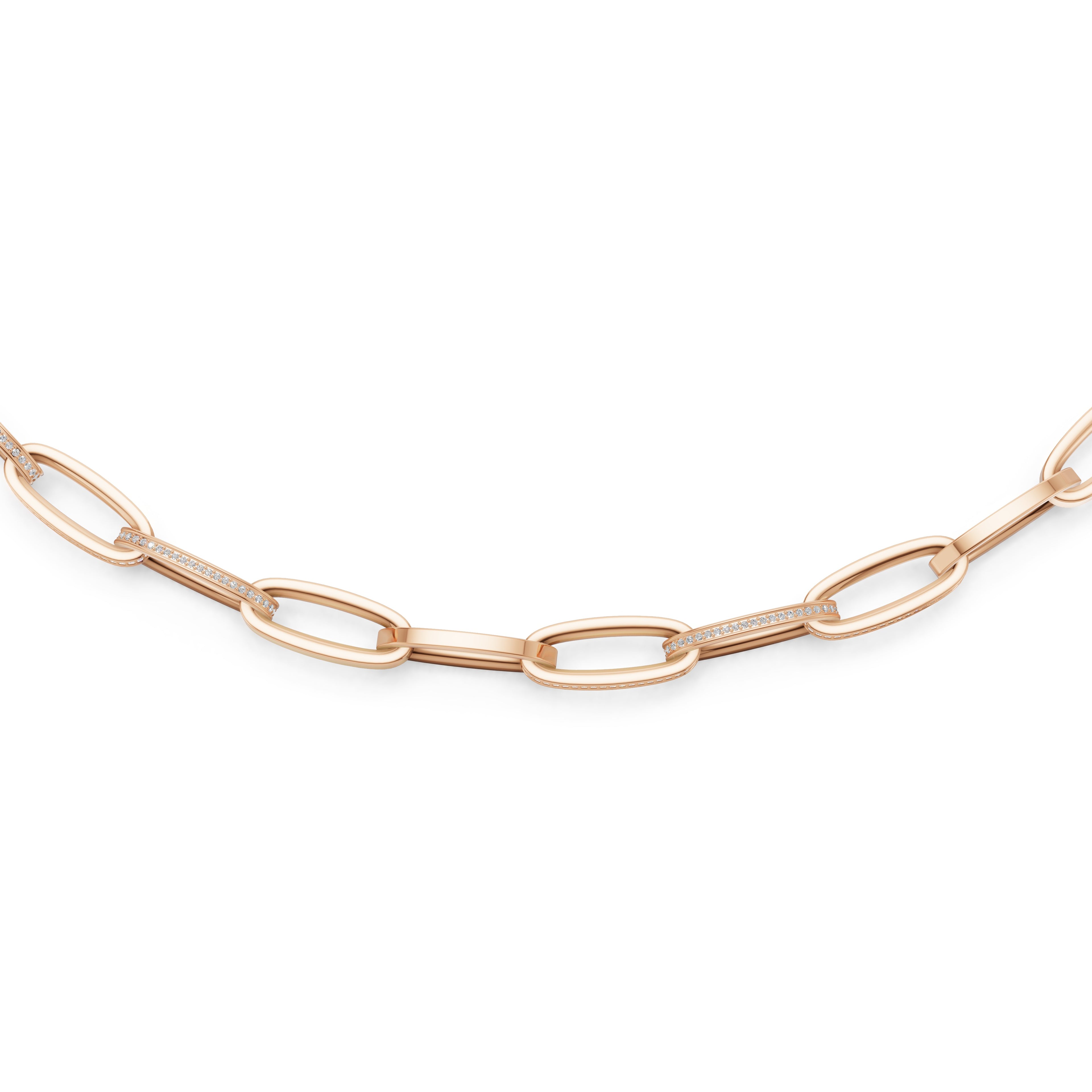'Diana' Lab Diamond Pavé & High Polish, Semi-set Small Link Necklace