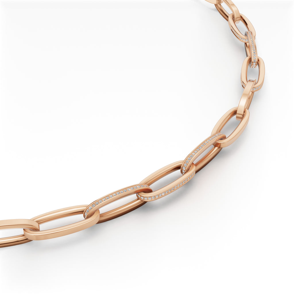 'Diana' Lab Diamond Pavé & High Polish, Semi-set Small Link Necklace