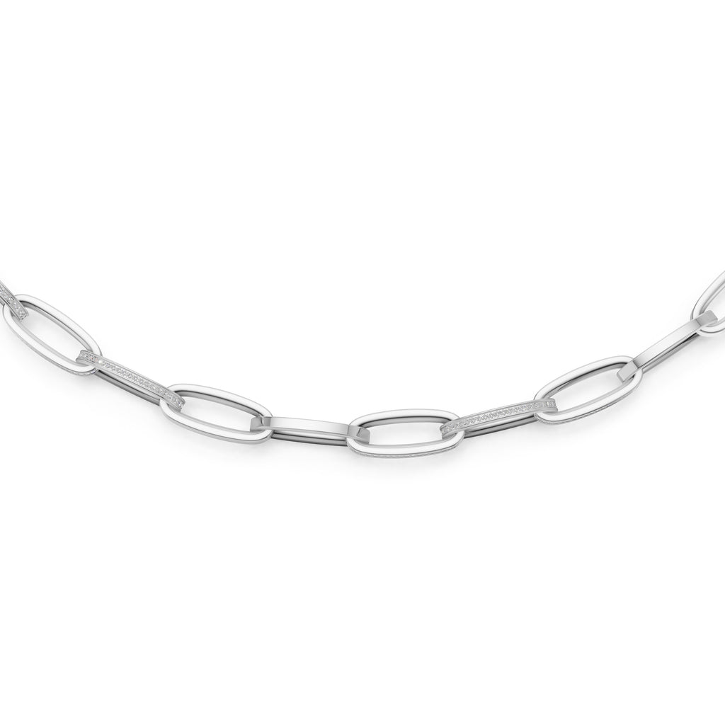 'Diana' Lab Diamond Pavé & High Polish, Semi-set Small Link Necklace