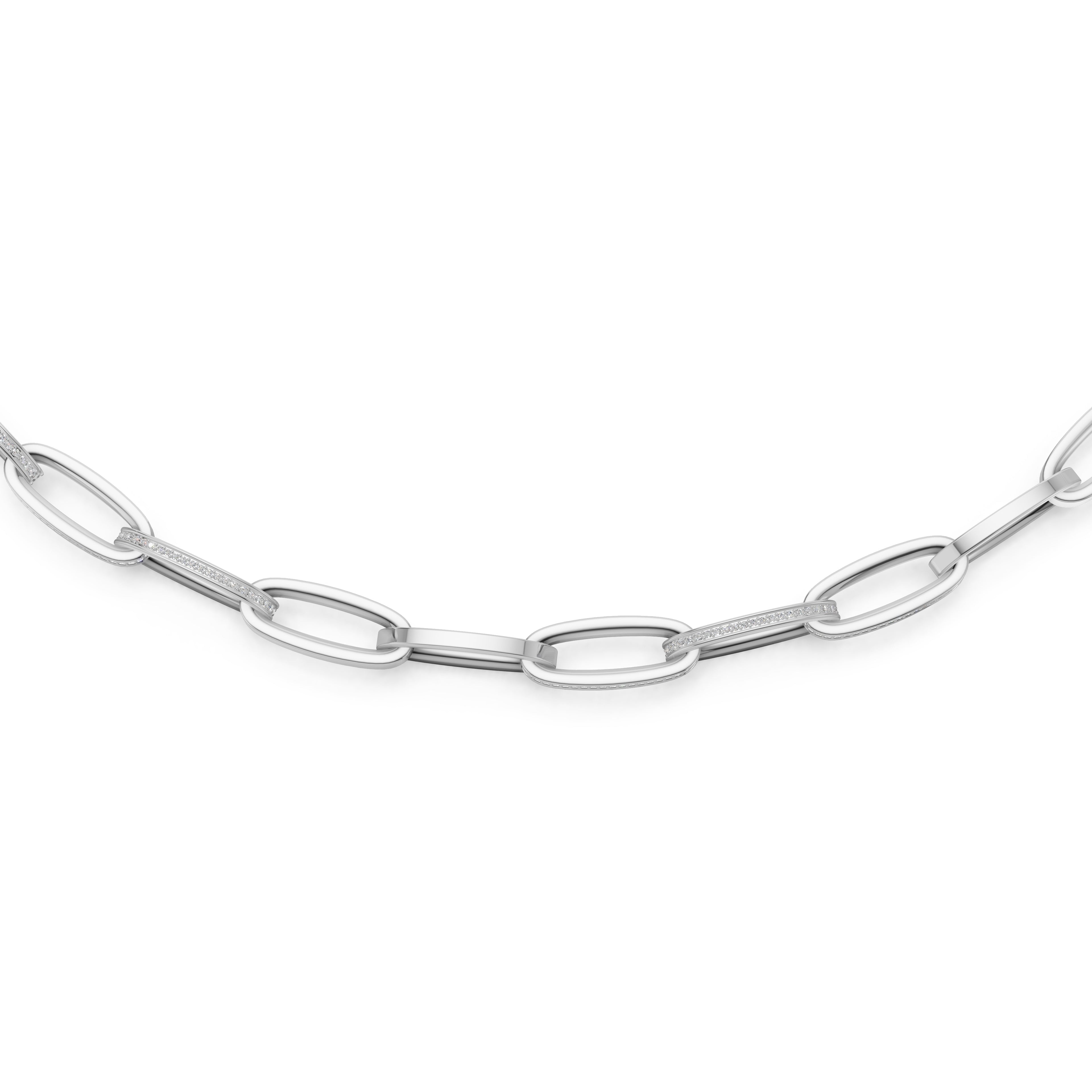 'Diana' Lab Diamond Pavé & High Polish, Semi-set Small Link Necklace