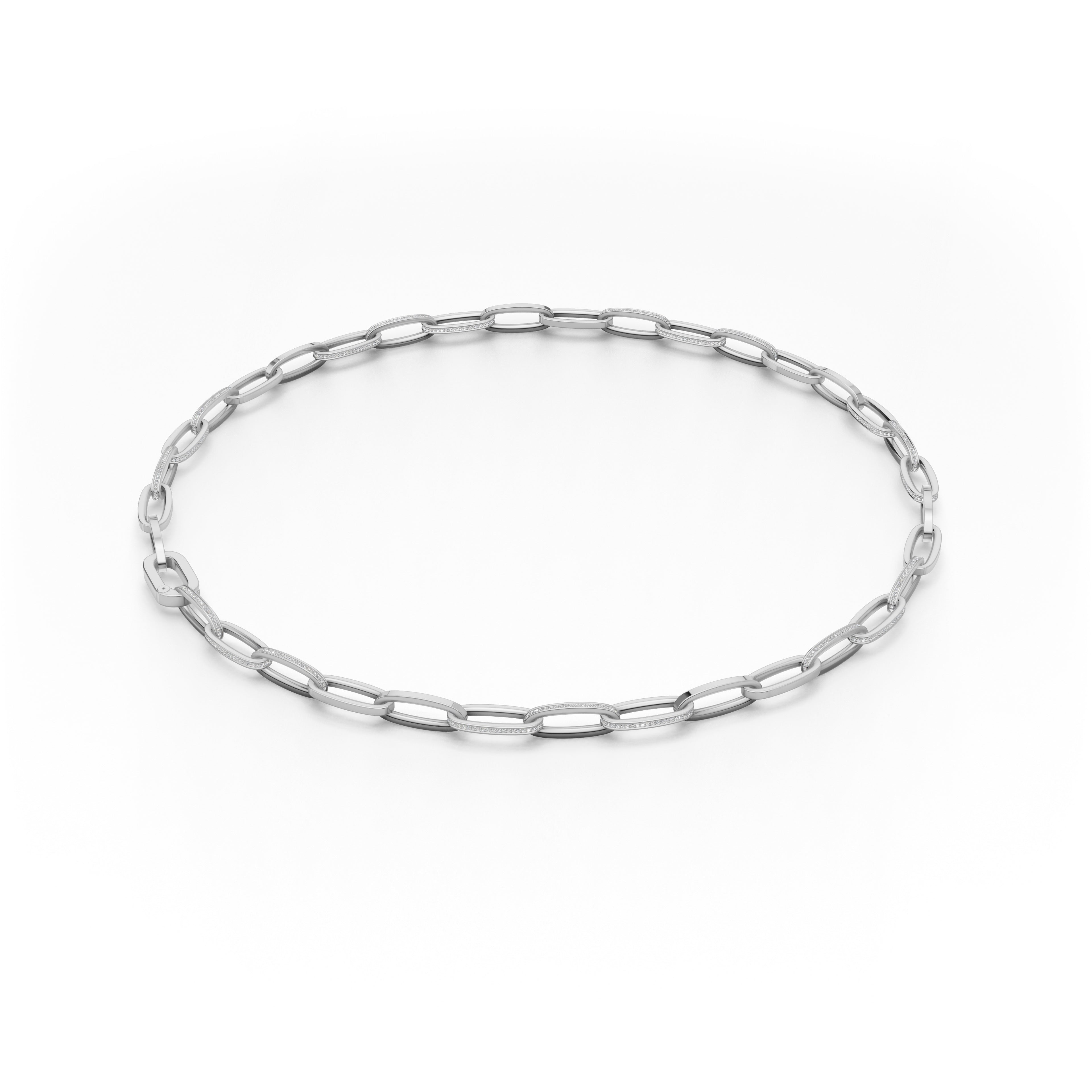 'Diana' Lab Diamond Pavé & High Polish, Semi-set Small Link Necklace