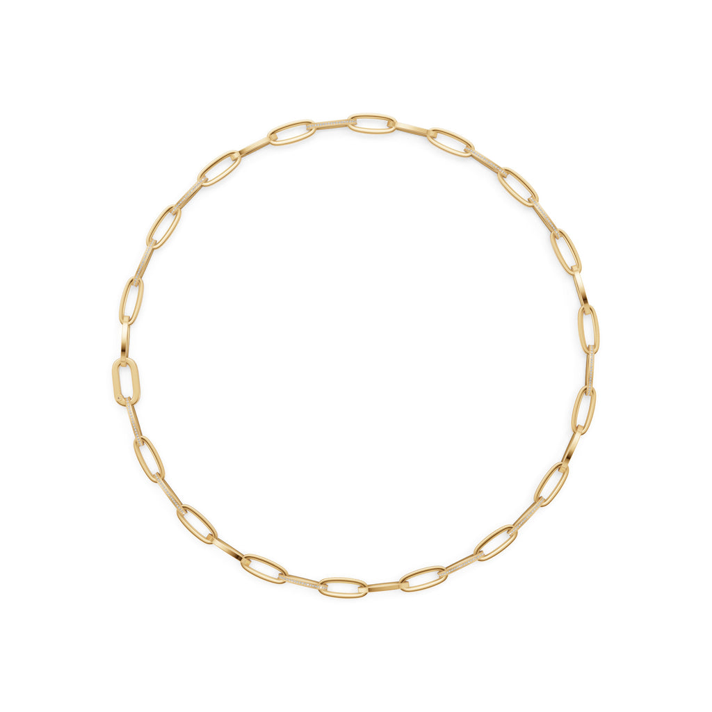 'Diana' Lab Diamond Pavé & High Polish, Semi-set Small Link Necklace