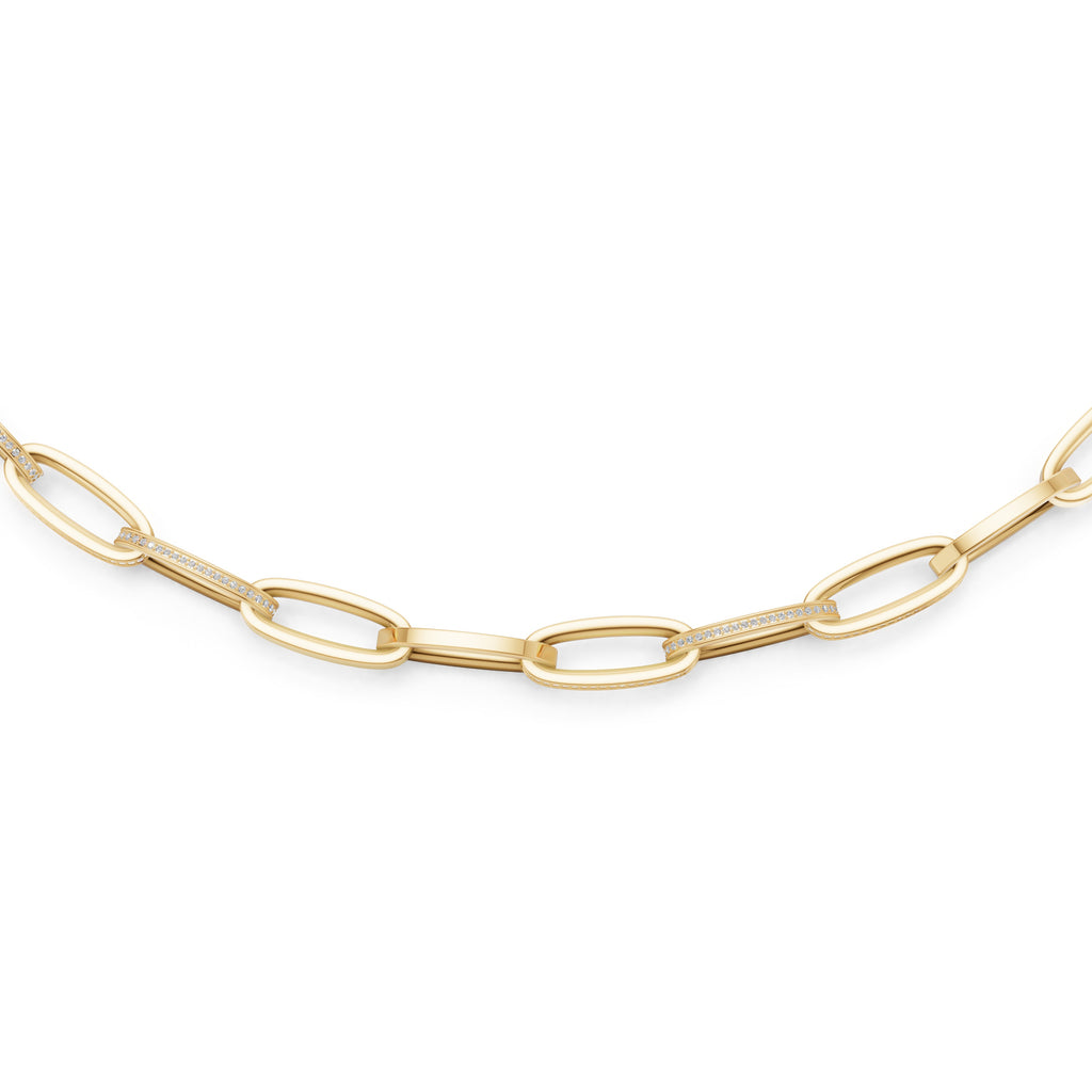 'Diana' Lab Diamond Pavé & High Polish, Semi-set Small Link Necklace