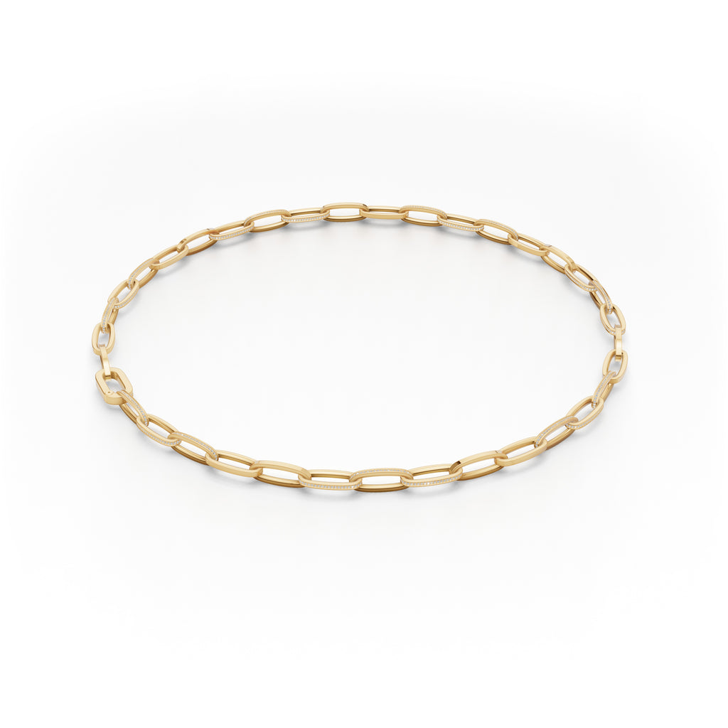 'Diana' Lab Diamond Pavé & High Polish, Semi-set Small Link Necklace