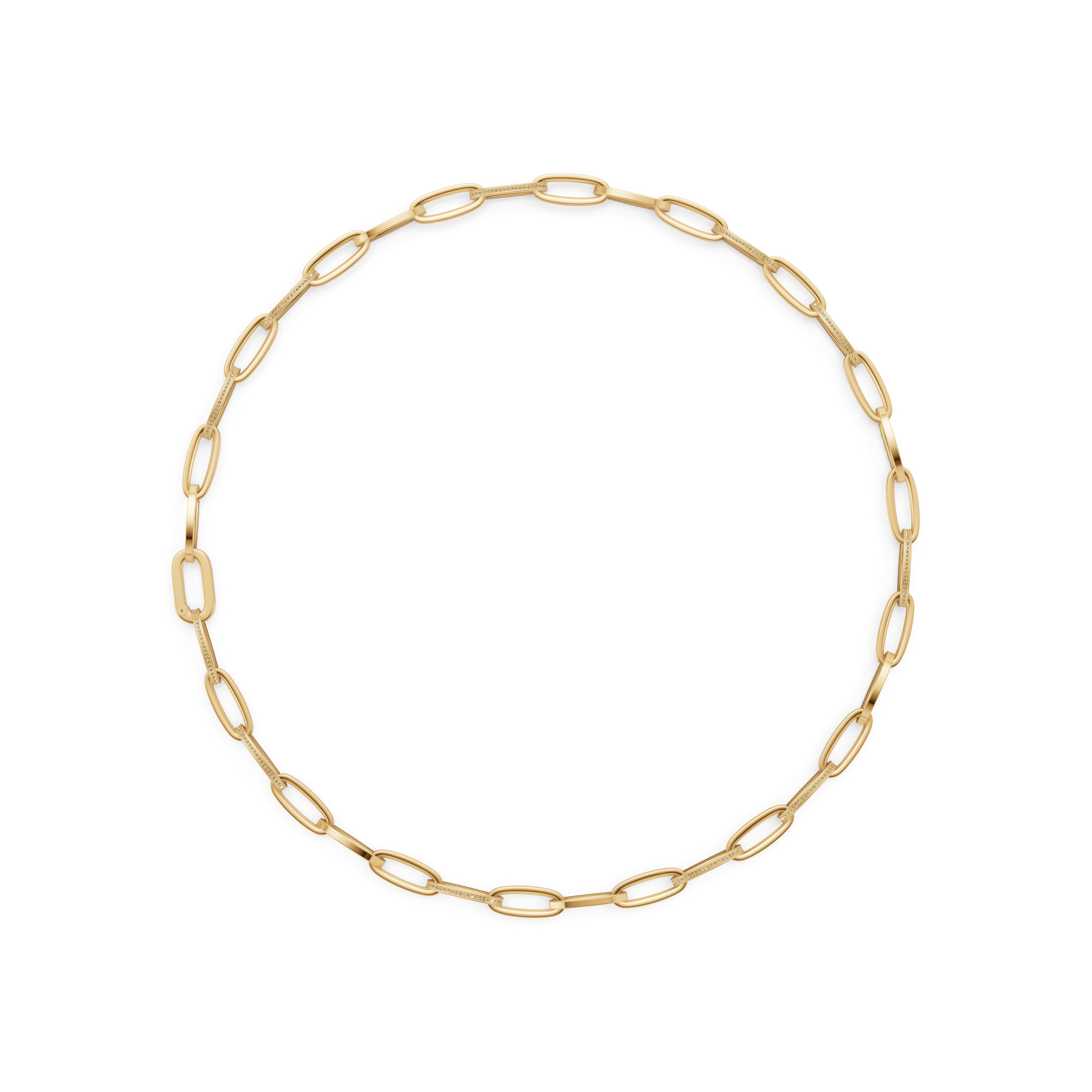 'Diana' Fancy Champagne Natural Diamond Pavé & High Polish, Semi-set Small Link Necklace