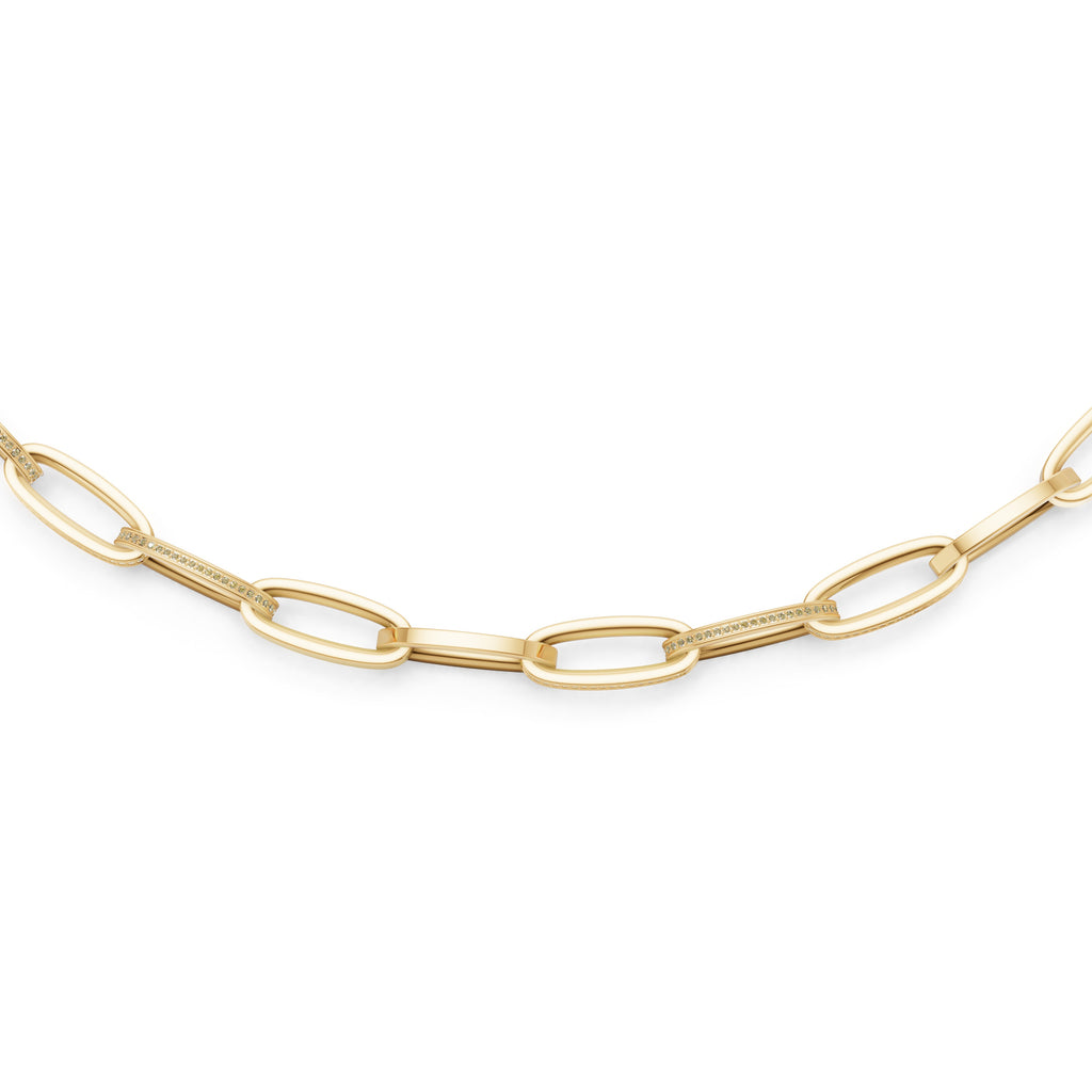 'Diana' Fancy Champagne Natural Diamond Pavé & High Polish, Semi-set Small Link Necklace