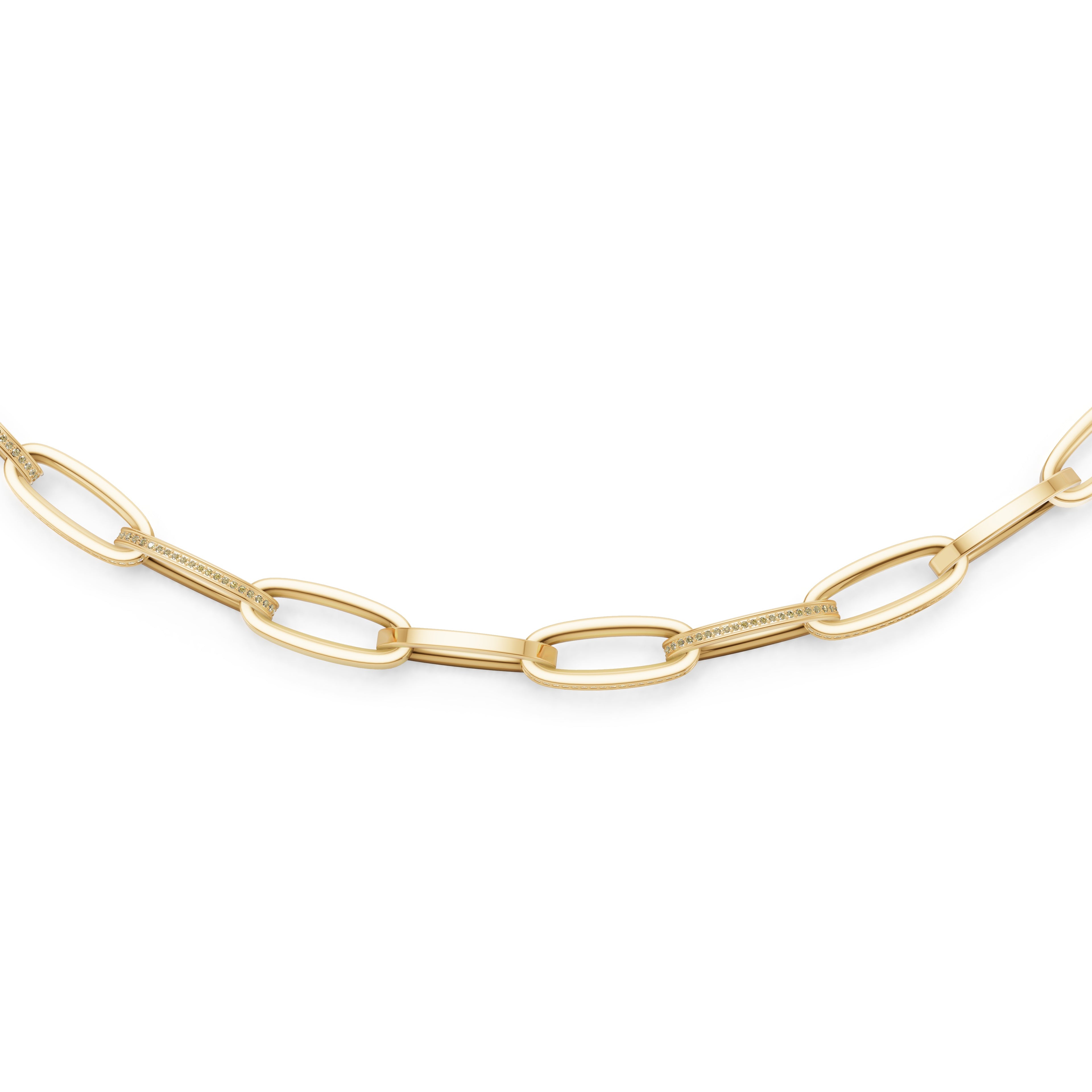'Diana' Fancy Champagne Natural Diamond Pavé & High Polish, Semi-set Small Link Necklace