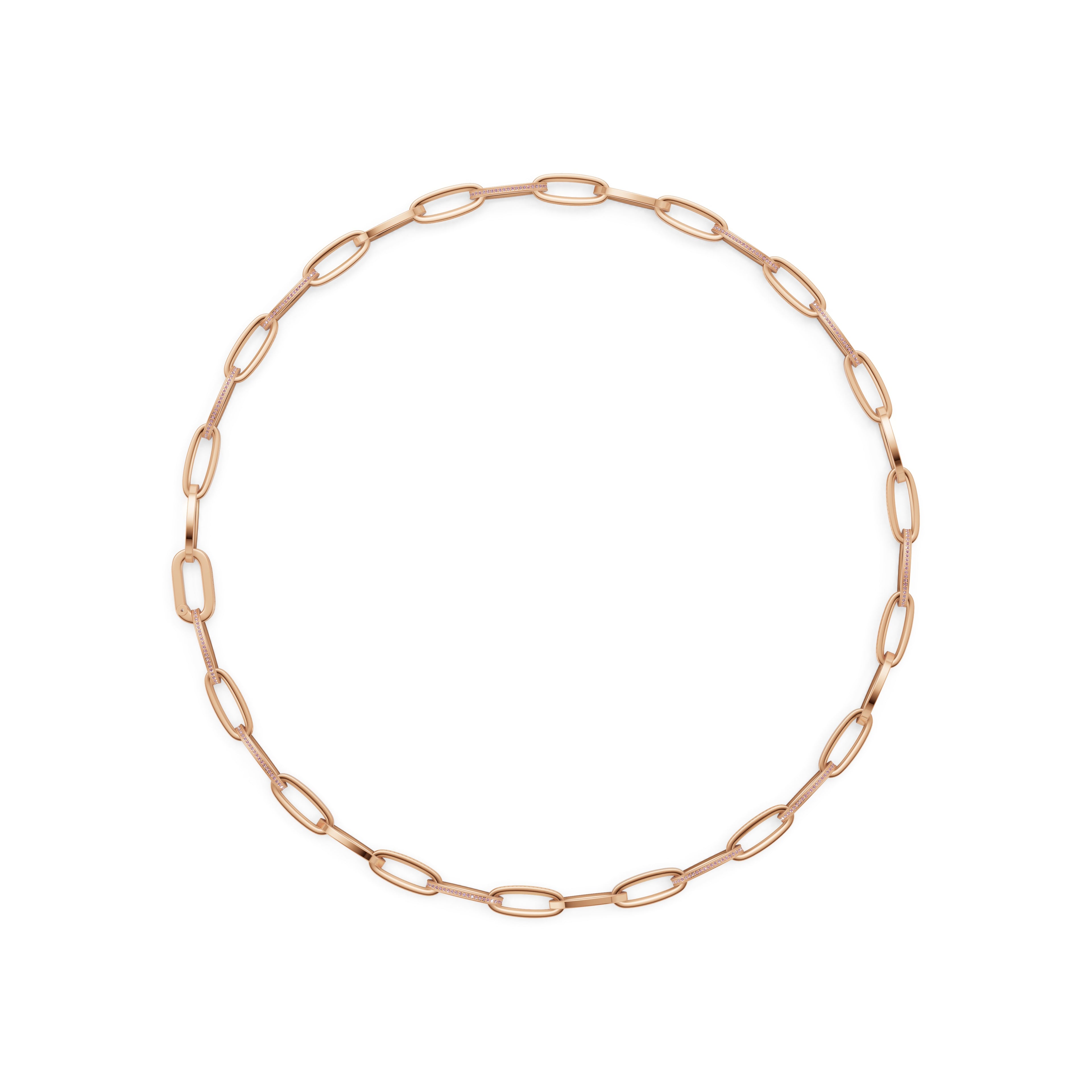 'Diana' Fancy Intense Pink Lab Diamond Pavé & High Polish, Semi-set Small Link Necklace