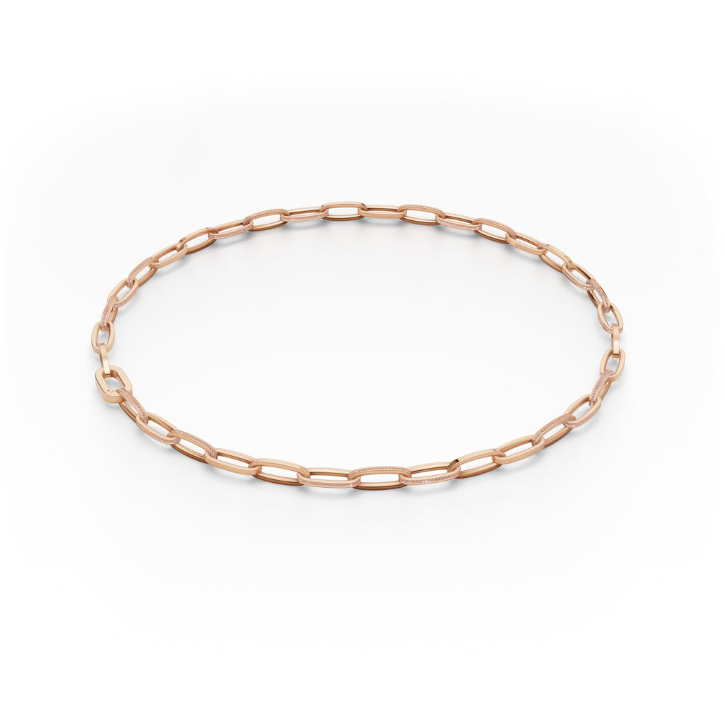 'Diana' Fancy Intense Pink Lab Diamond Pavé & High Polish, Semi-set Small Link Necklace