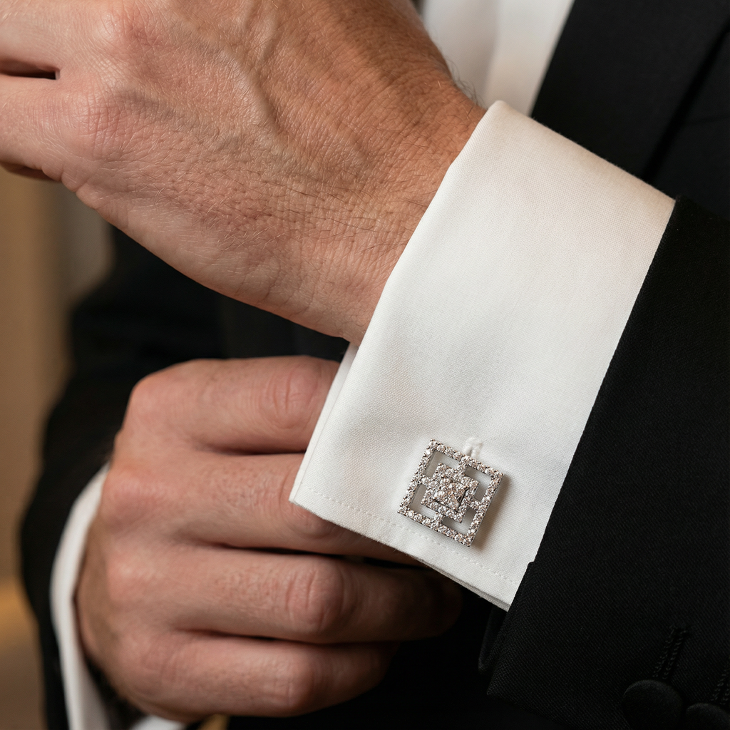 MCM Lab Diamond Pavé 'Breeze Block' Cufflinks