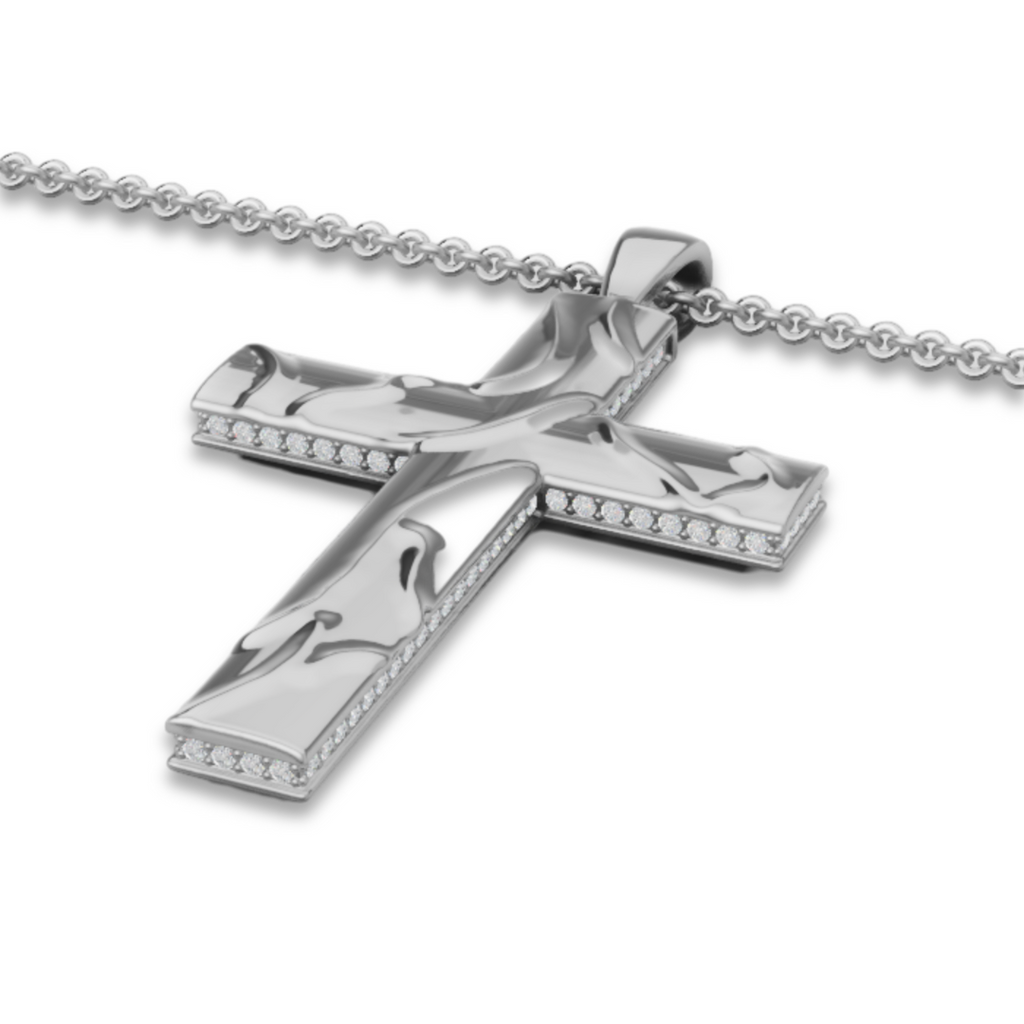 MCM Brite-set Lab Diamond Pavé 'Sand Wave' Cross Pendant Necklace