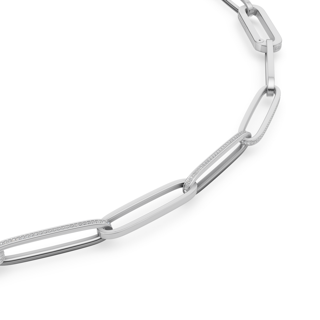 'Diana' Lab Diamond Pavé & High Polish, Semi-set Large Link Necklace