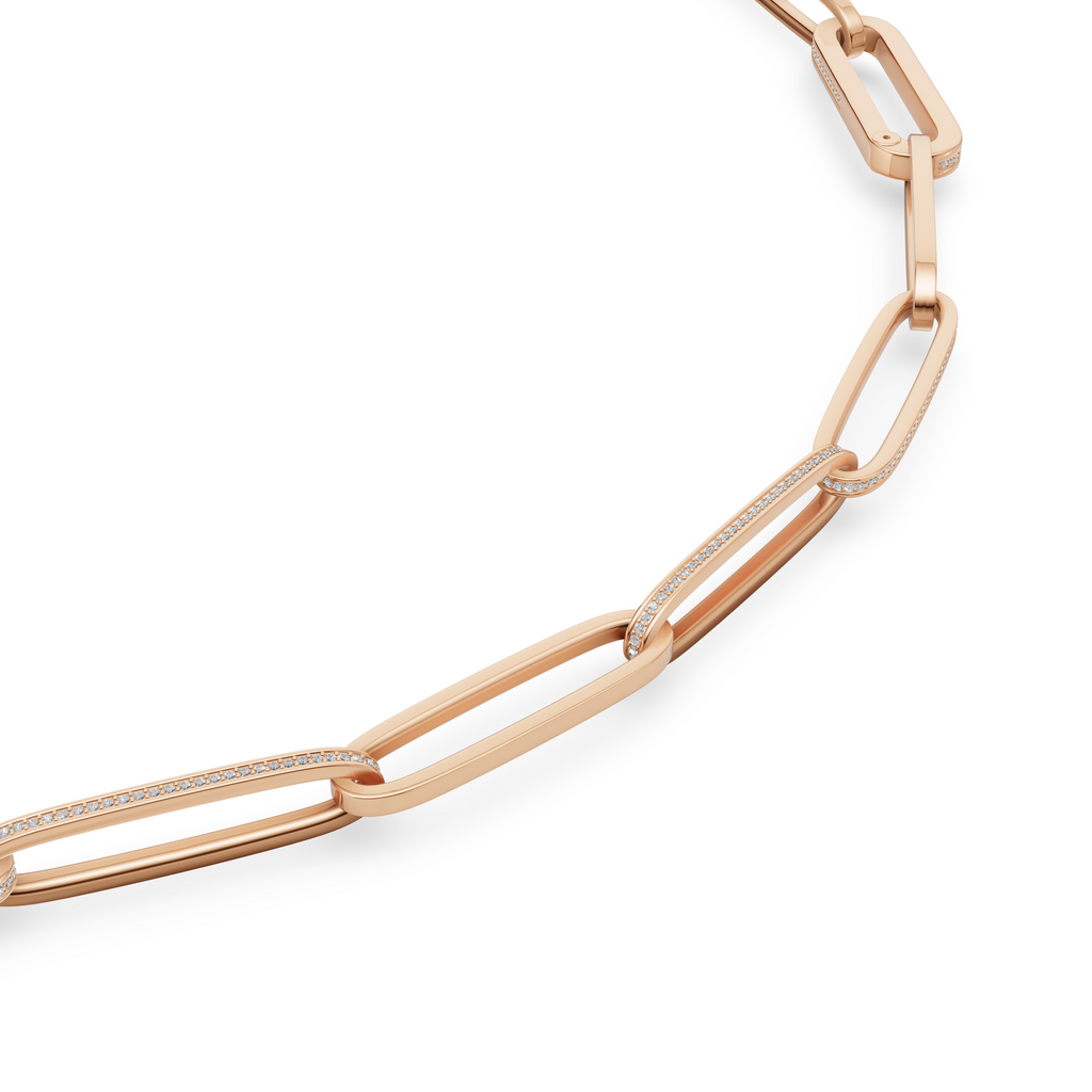 'Diana' Lab Diamond Pavé & High Polish, Semi-set Large Link Necklace