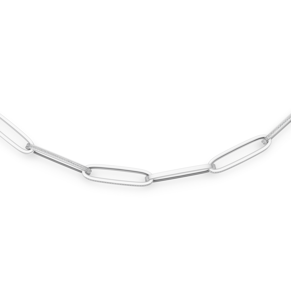 'Diana' Lab Diamond Pavé & High Polish, Semi-set Large Link Necklace