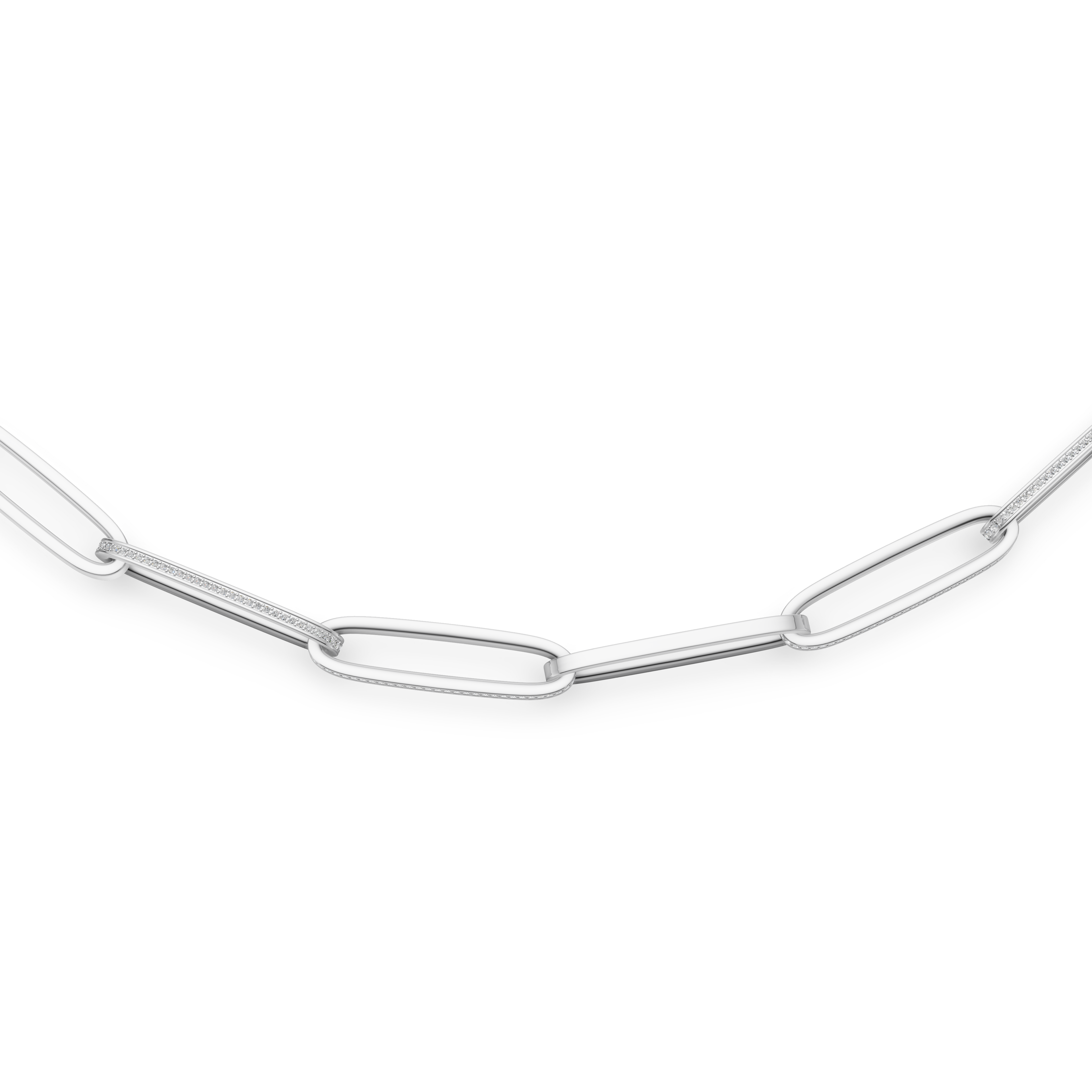 'Diana' Lab Diamond Pavé & High Polish, Semi-set Large Link Necklace