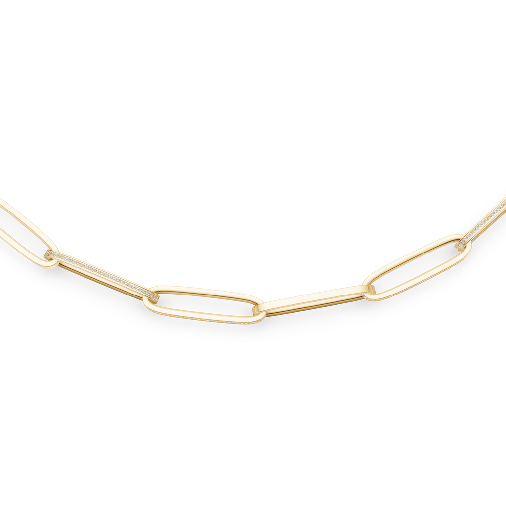 'Diana' Lab Diamond Pavé & High Polish, Semi-set Large Link Necklace