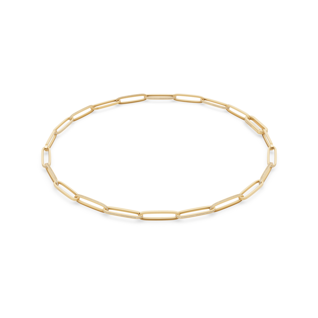 'Diana' Lab Diamond Pavé & High Polish, Semi-set Large Link Necklace