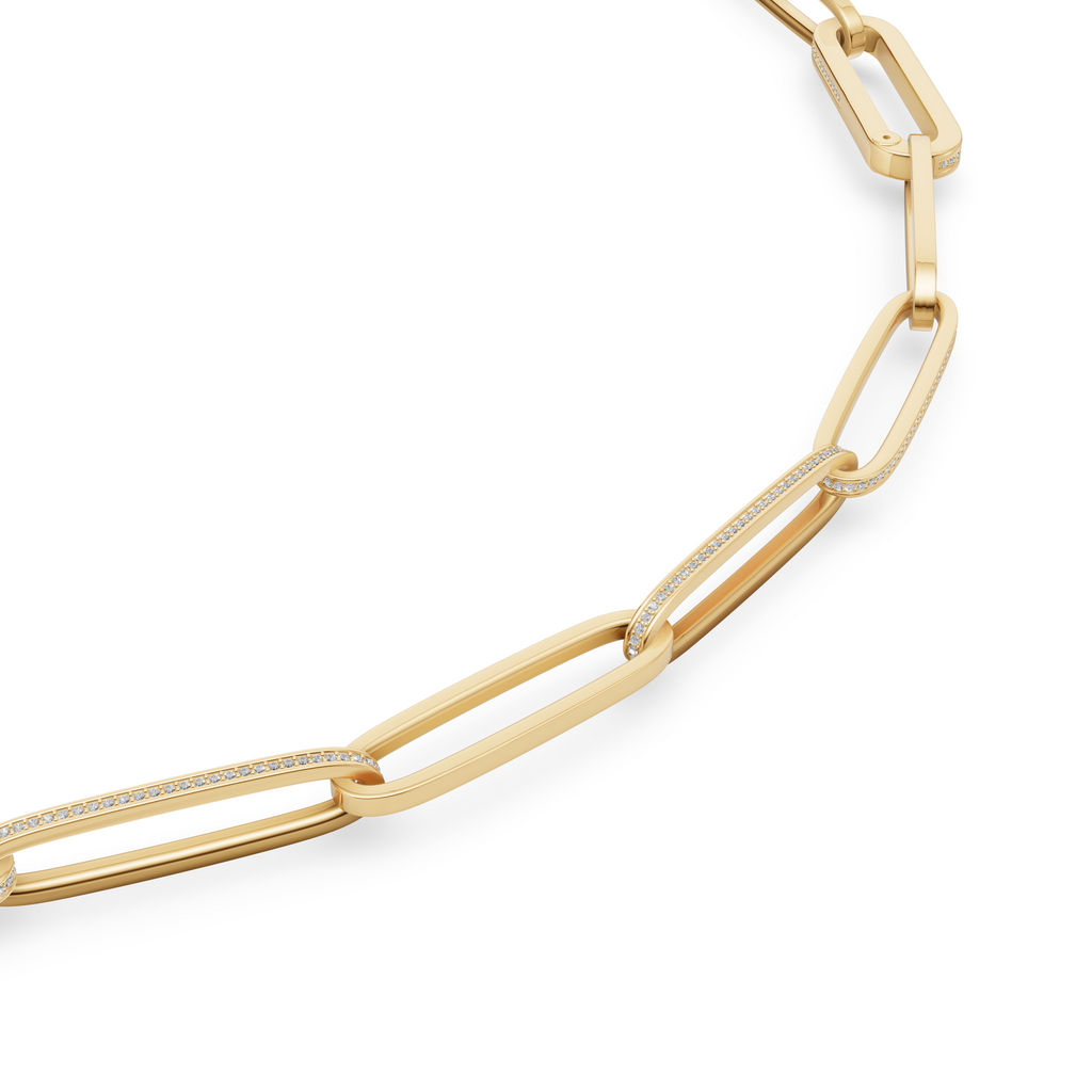 'Diana' Lab Diamond Pavé & High Polish, Semi-set Large Link Necklace