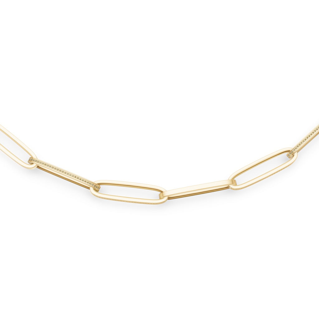 'Diana' Fancy Champagne Natural Diamond Pavé & High Polish, Semi-set Large Link Necklace