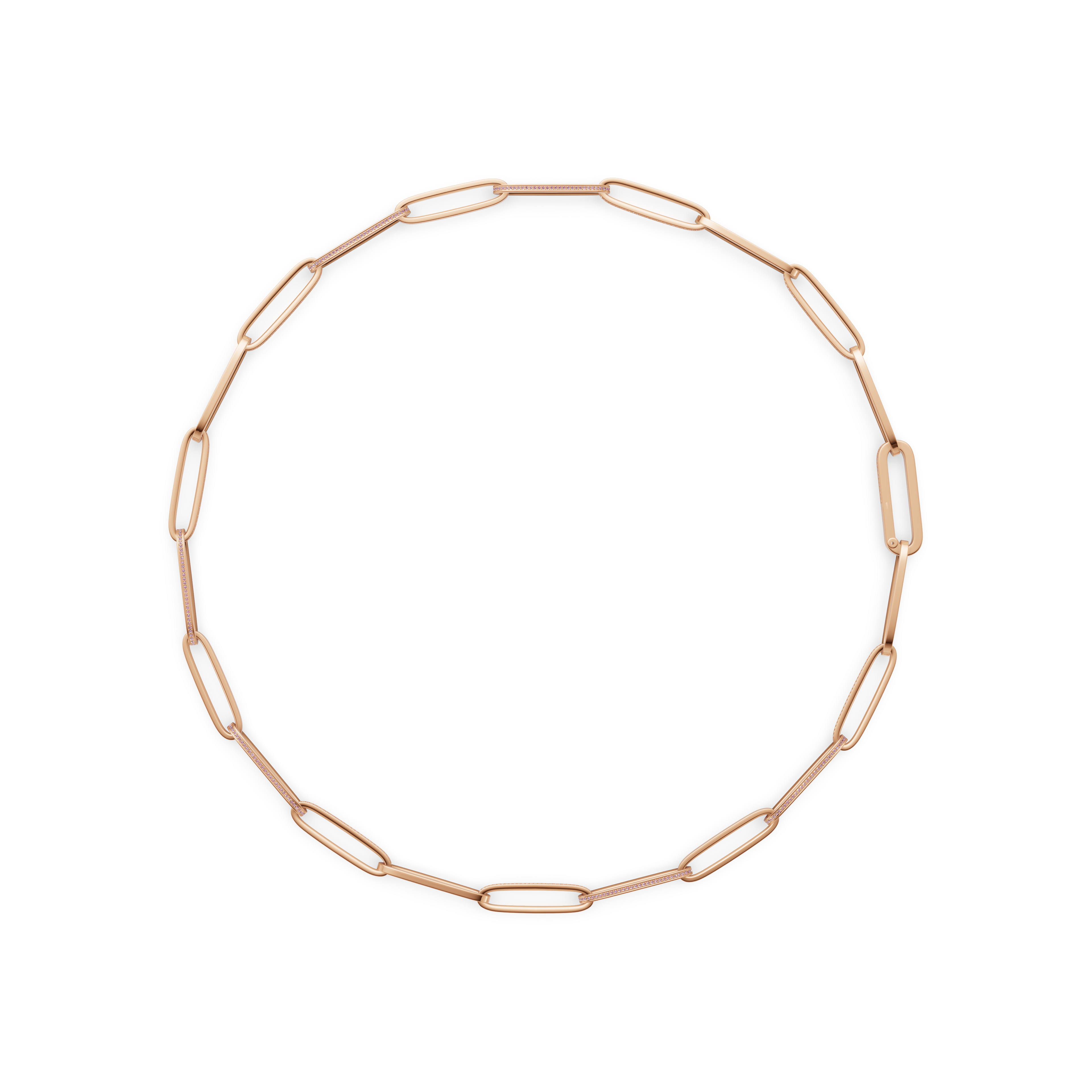 'Diana' Fancy Intense Pink Lab Diamond Pavé & High Polish, Semi-set Large Link Necklace