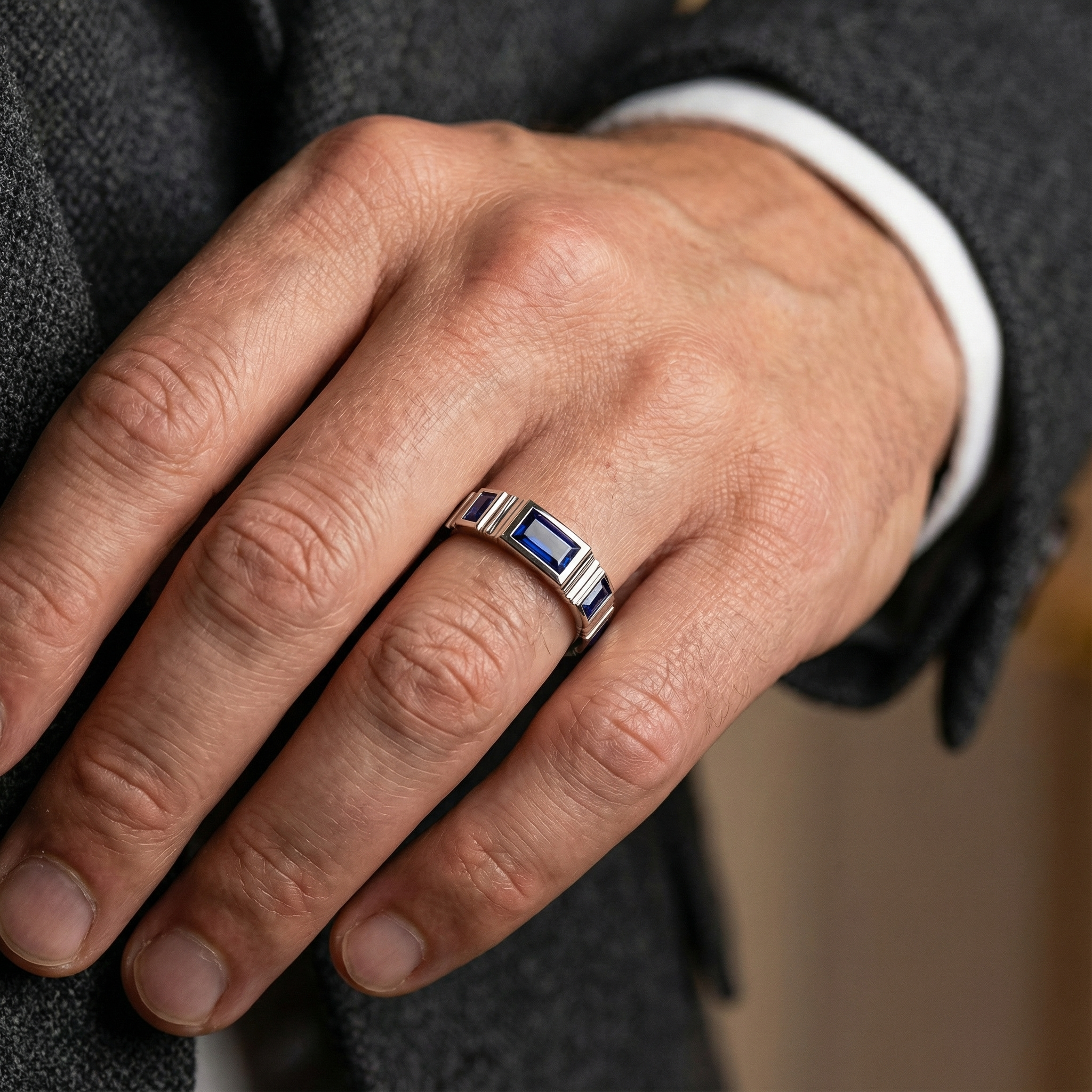 'Adderley' Bezel-Set 1.00 TCW Graduated Baguette Cut Lab Blue Sapphire Band