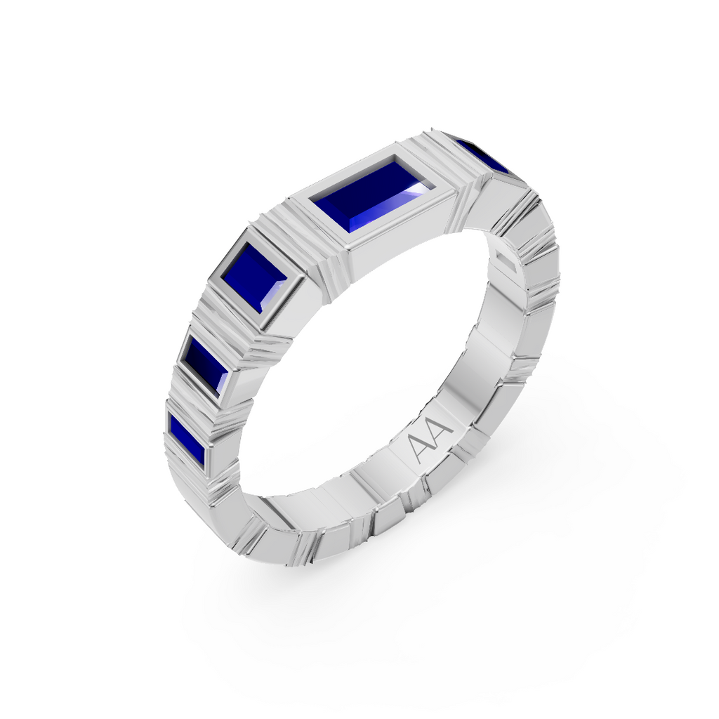 'Adderley' Bezel-Set 1.00 TCW Graduated Baguette Cut Lab Blue Sapphire Band