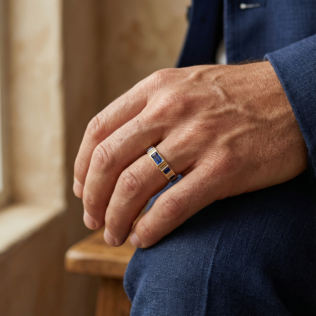 'Adderley' Bezel-Set 1.00 TCW Graduated Baguette Cut Lab Blue Sapphire Band