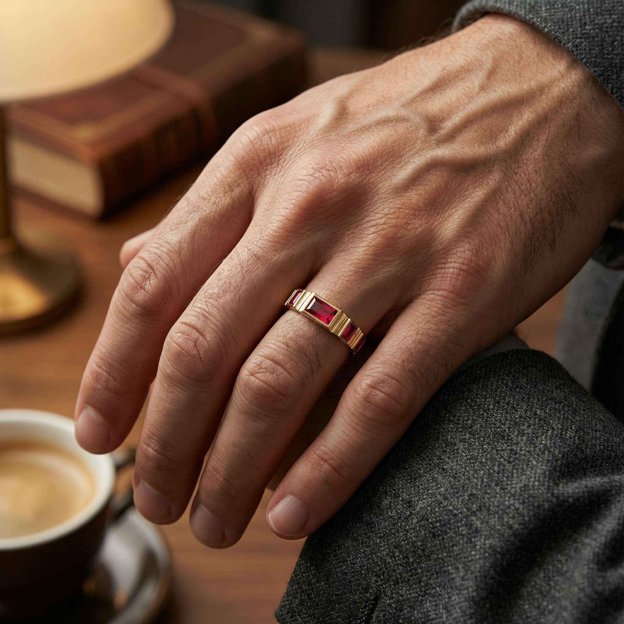 'Adderley' Bezel-Set 1.00 TCW Graduated Baguette Cut Lab Ruby Band