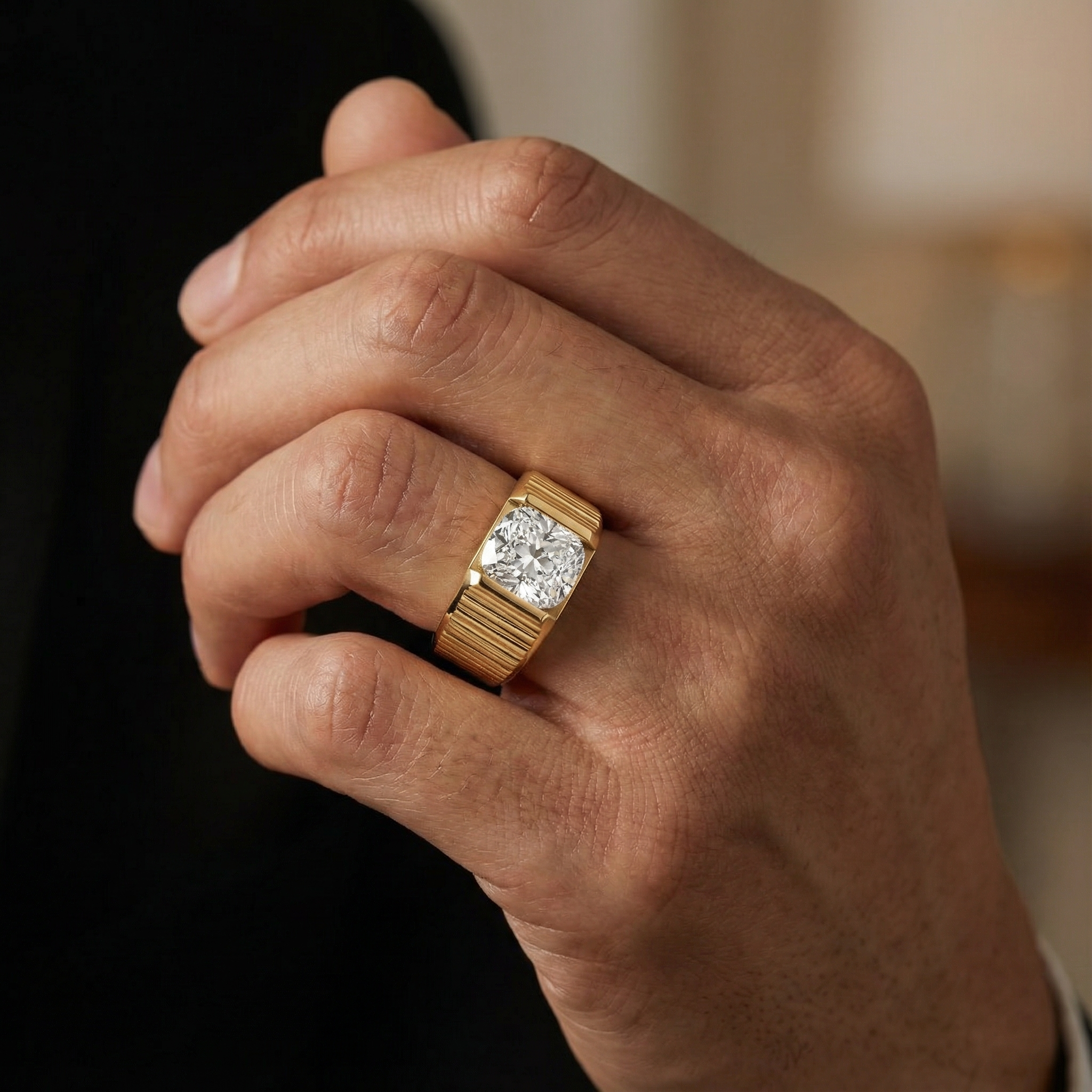 'Baxter' Semi Bezel-Set 2.00+ Carats Cushion Cut Lab Diamond and 18K Yellow Gold ring