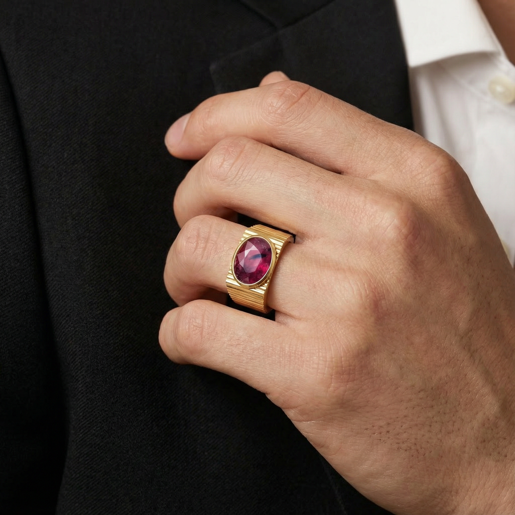 'Getz' Bezel-Set 4.26 Carats Fancy Shape Bicolor Sapphire and 18K Yellow Gold ring