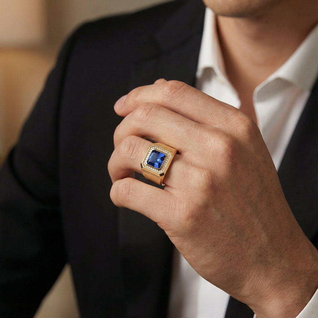 'Blakey' 1.50 Carat Radiant Cut Blue Sapphire & Lab Diamond pavé ring