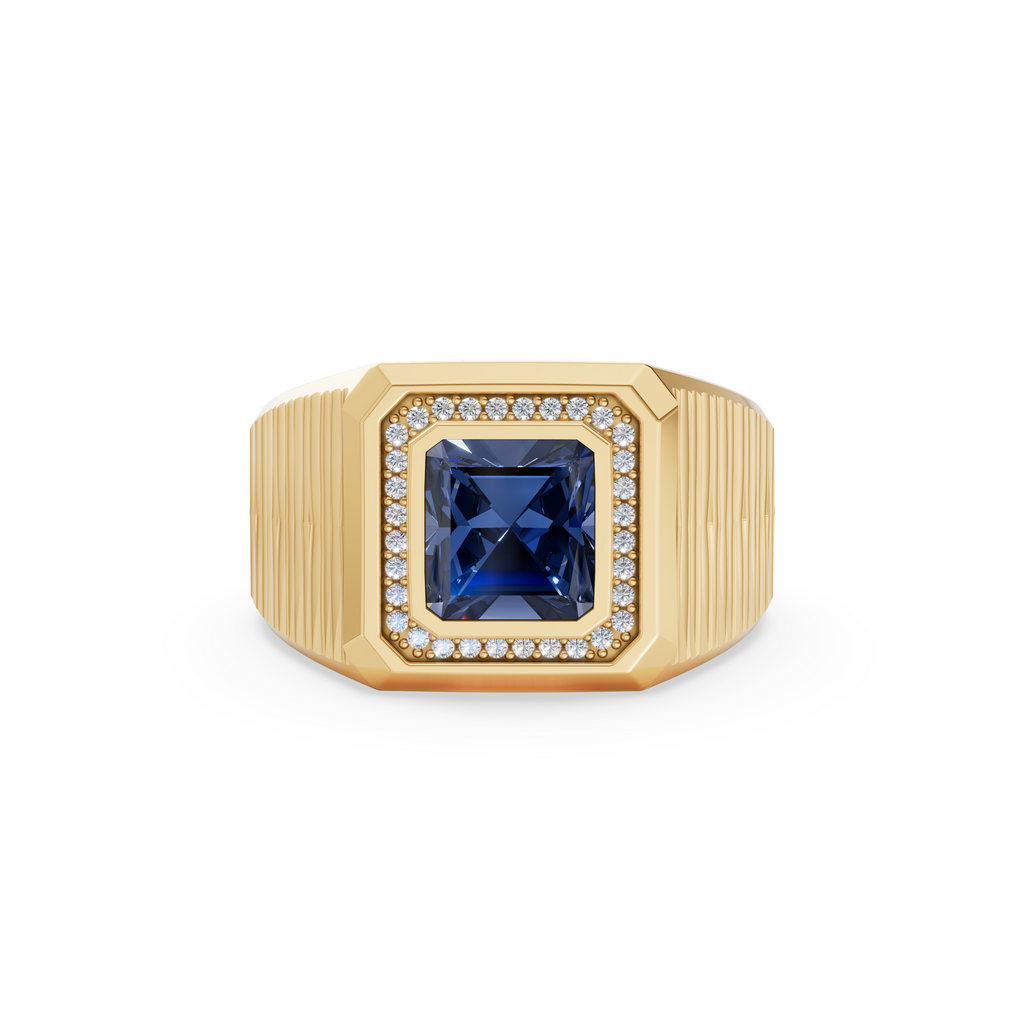 'Blakey' 1.50 Carat Radiant Cut Blue Sapphire & Lab Diamond pavé ring