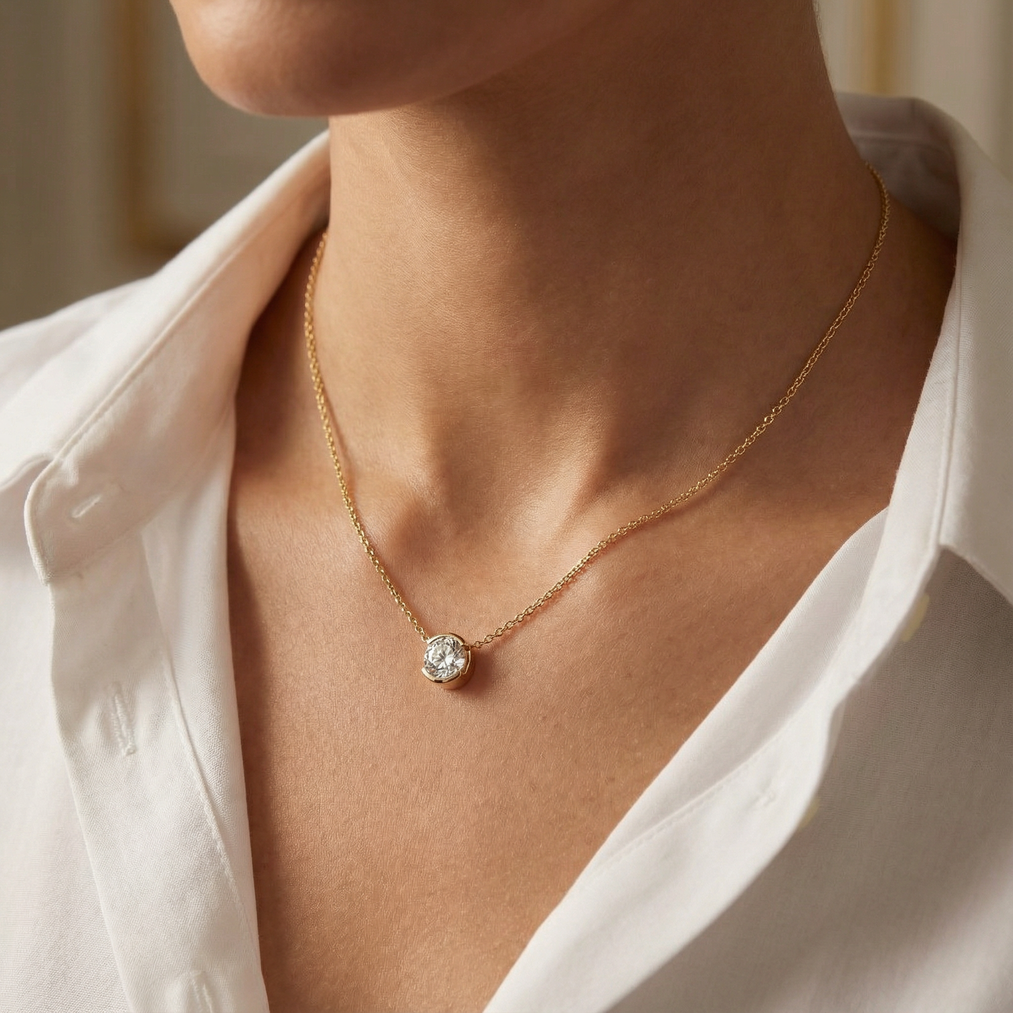 'Baker' Semi Bezel-Set, 0.50 TCW Lab Diamond Pendant Necklace