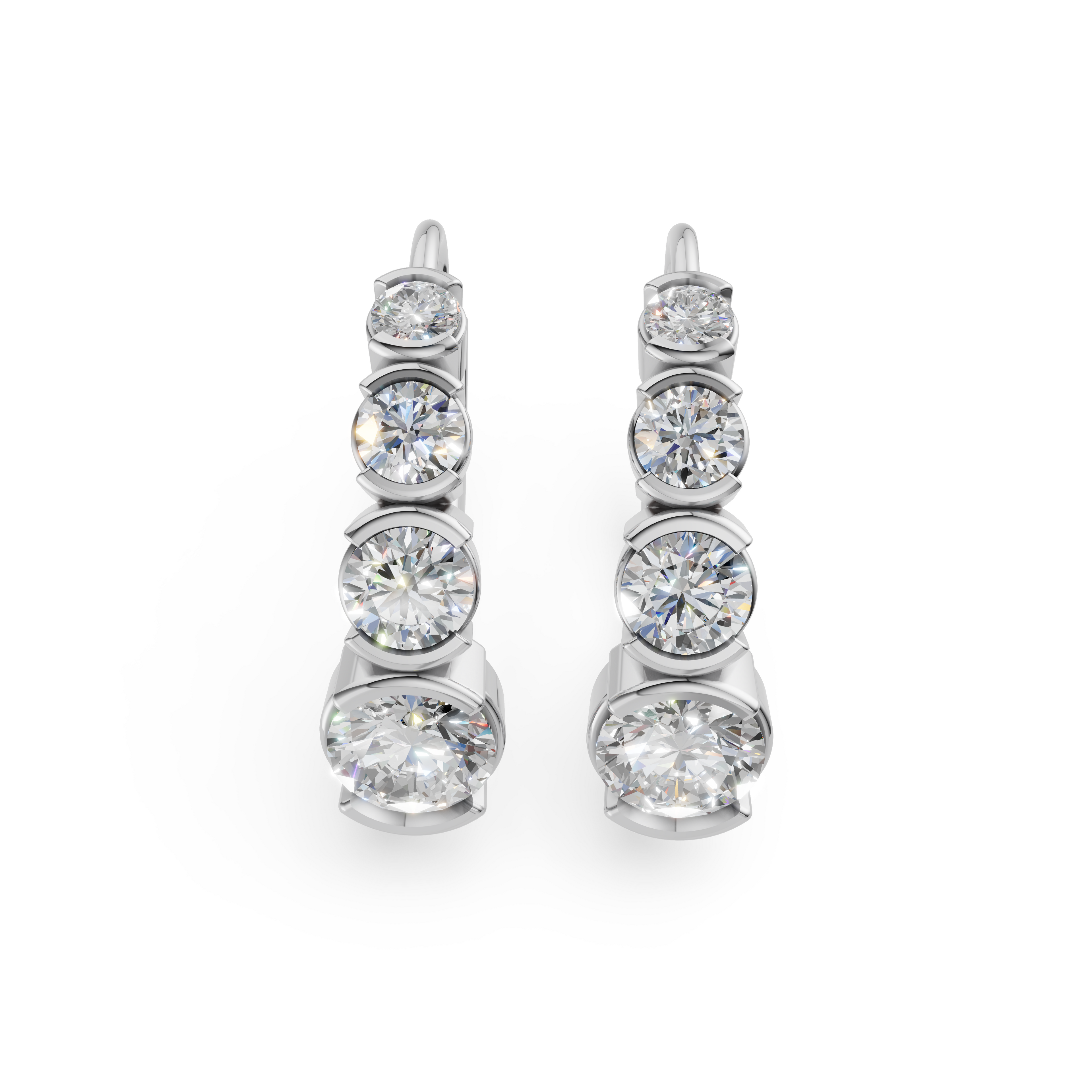 'Tjader' Semi Bezel-Set 1.00 TCW Graduated Round Brilliant Cut Lab Diamond Leverback Earrings