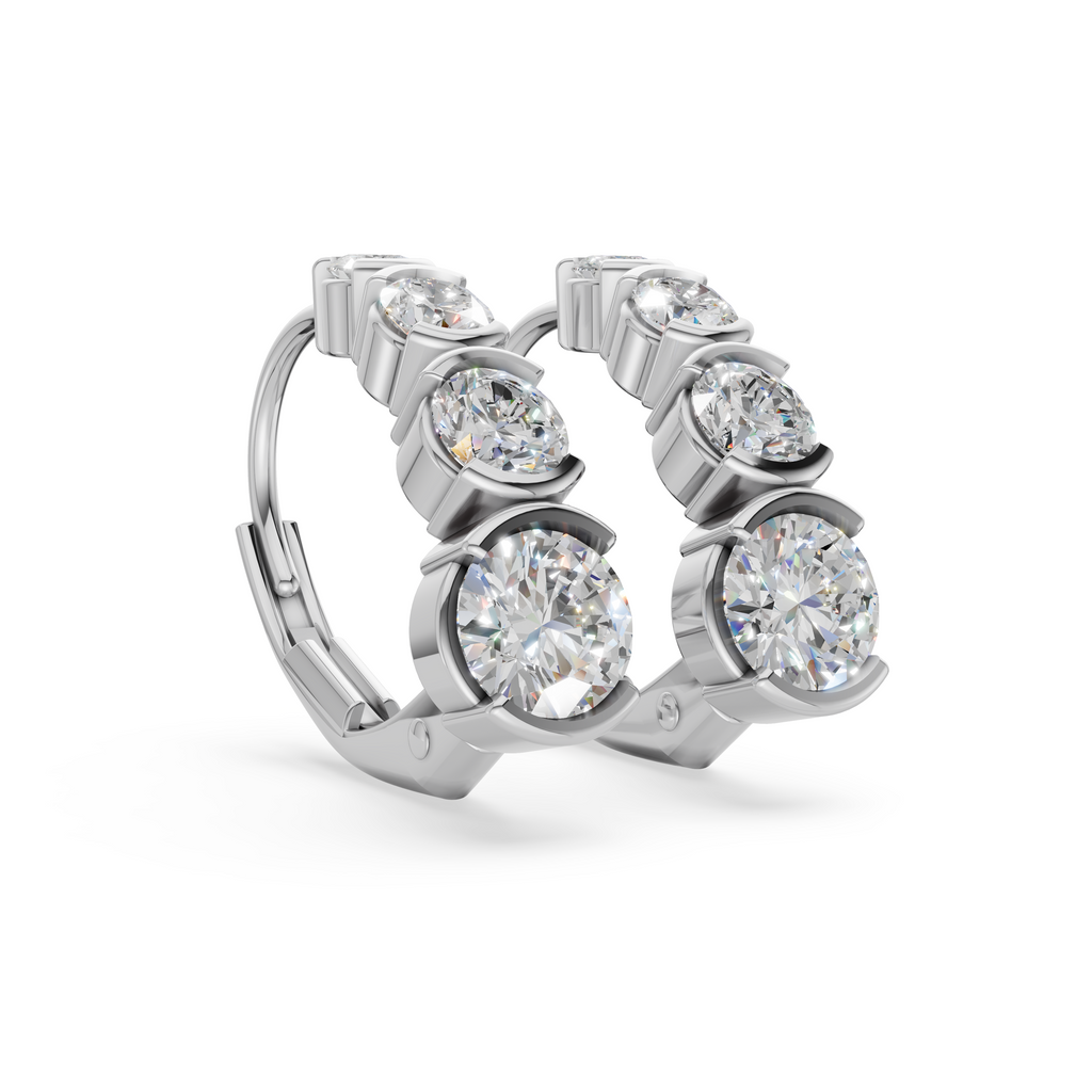 'Tjader' Semi Bezel-Set 1.00 TCW Graduated Round Brilliant Cut Lab Diamond Leverback Earrings