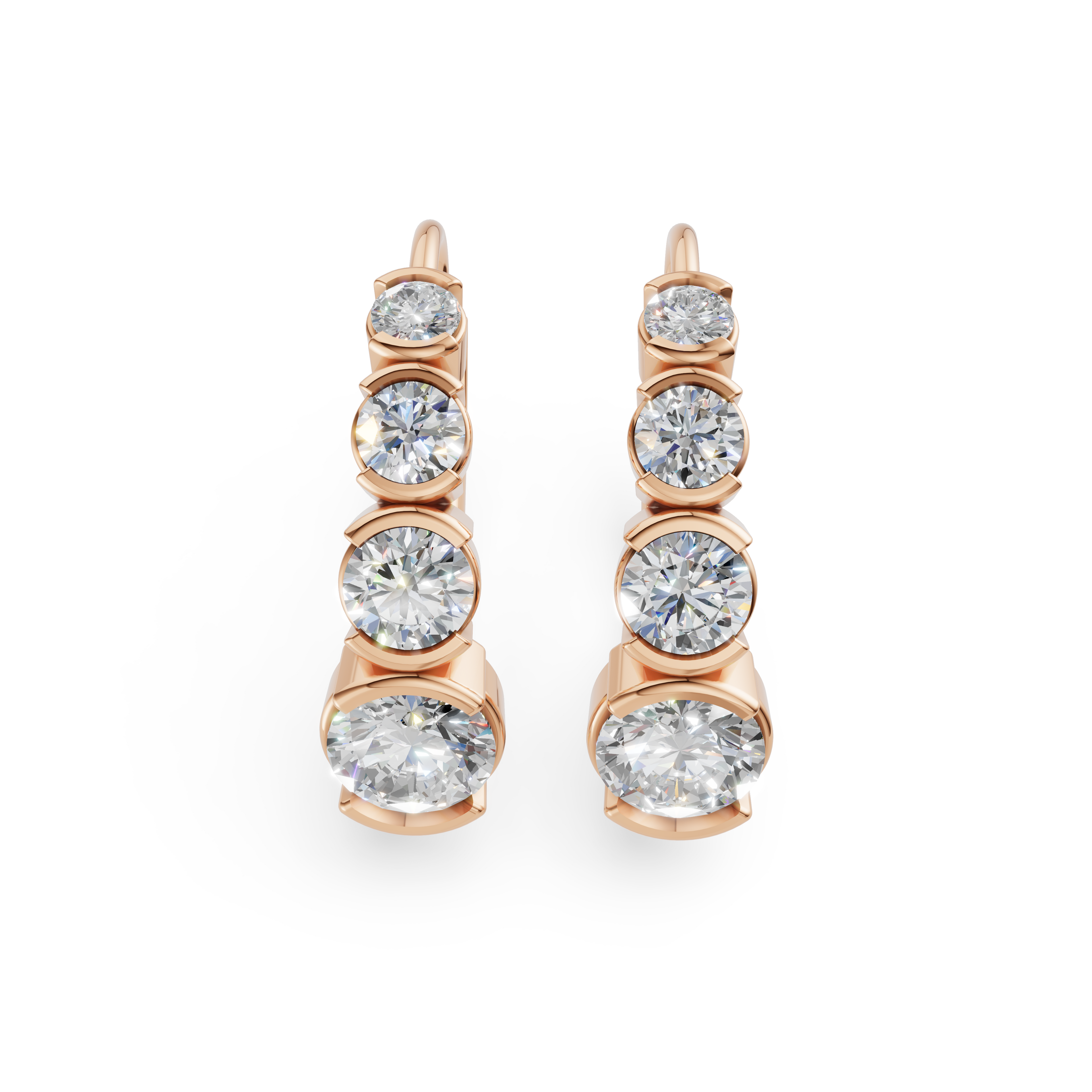 'Tjader' Semi Bezel-Set 1.00 TCW Graduated Round Brilliant Cut Lab Diamond Leverback Earrings