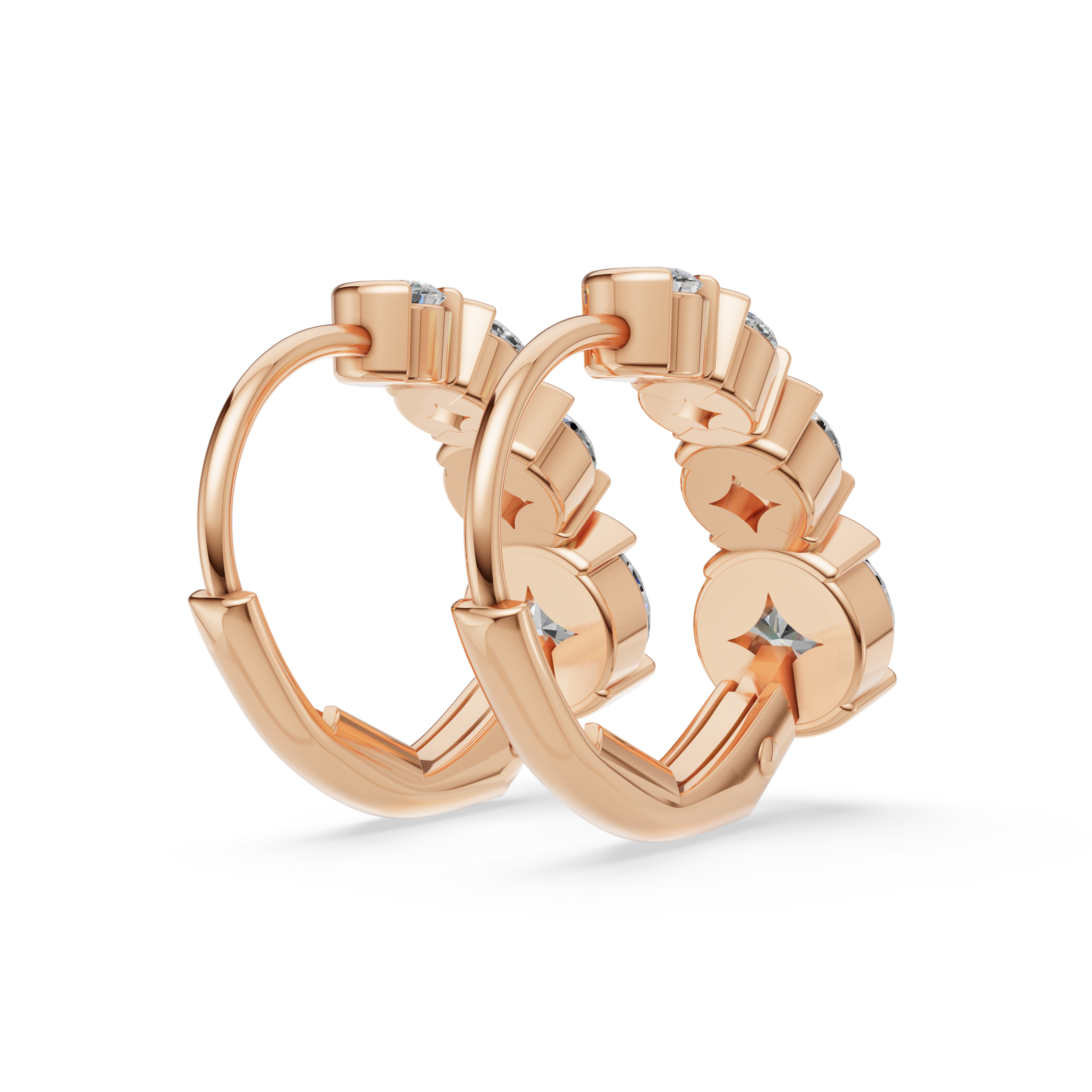 'Tjader' Semi Bezel-Set 1.00 TCW Graduated Round Brilliant Cut Lab Diamond Leverback Earrings