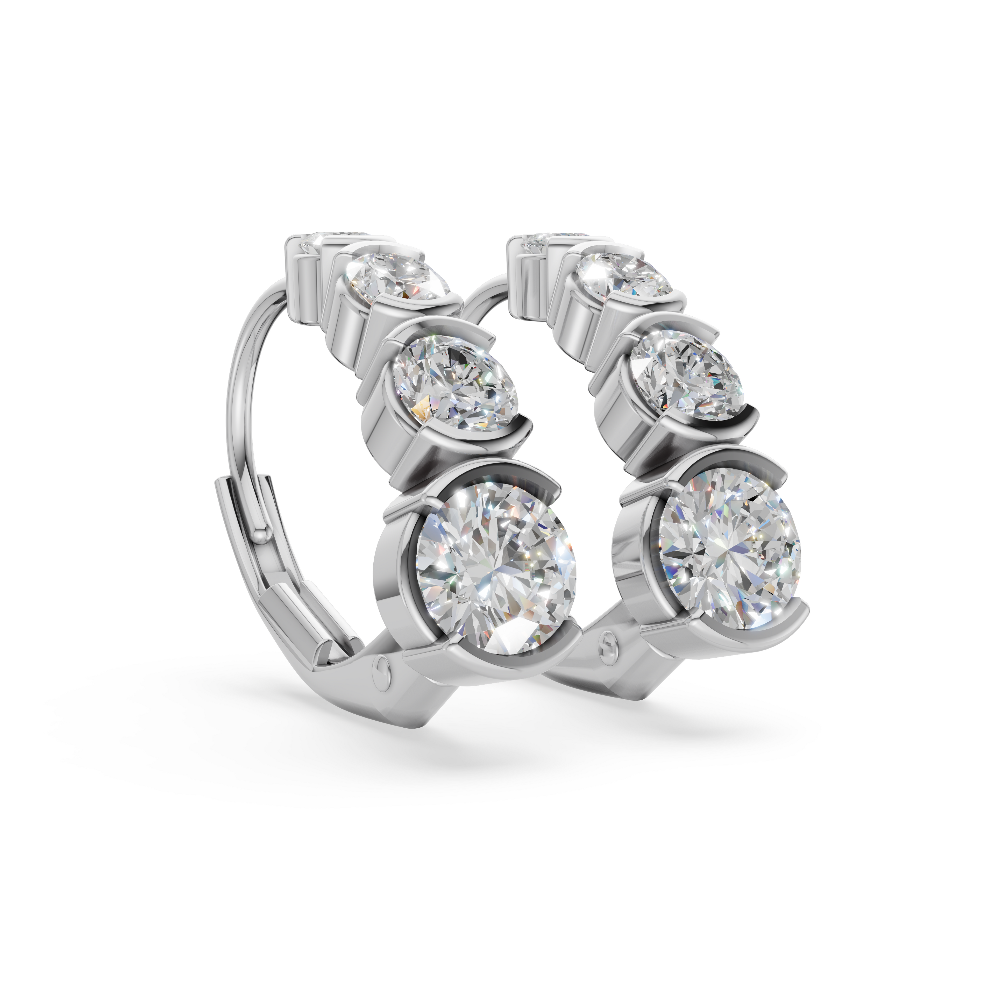'Tjader' Semi Bezel-Set 1.00 TCW Graduated Round Brilliant Cut Lab Diamond Leverback Earrings