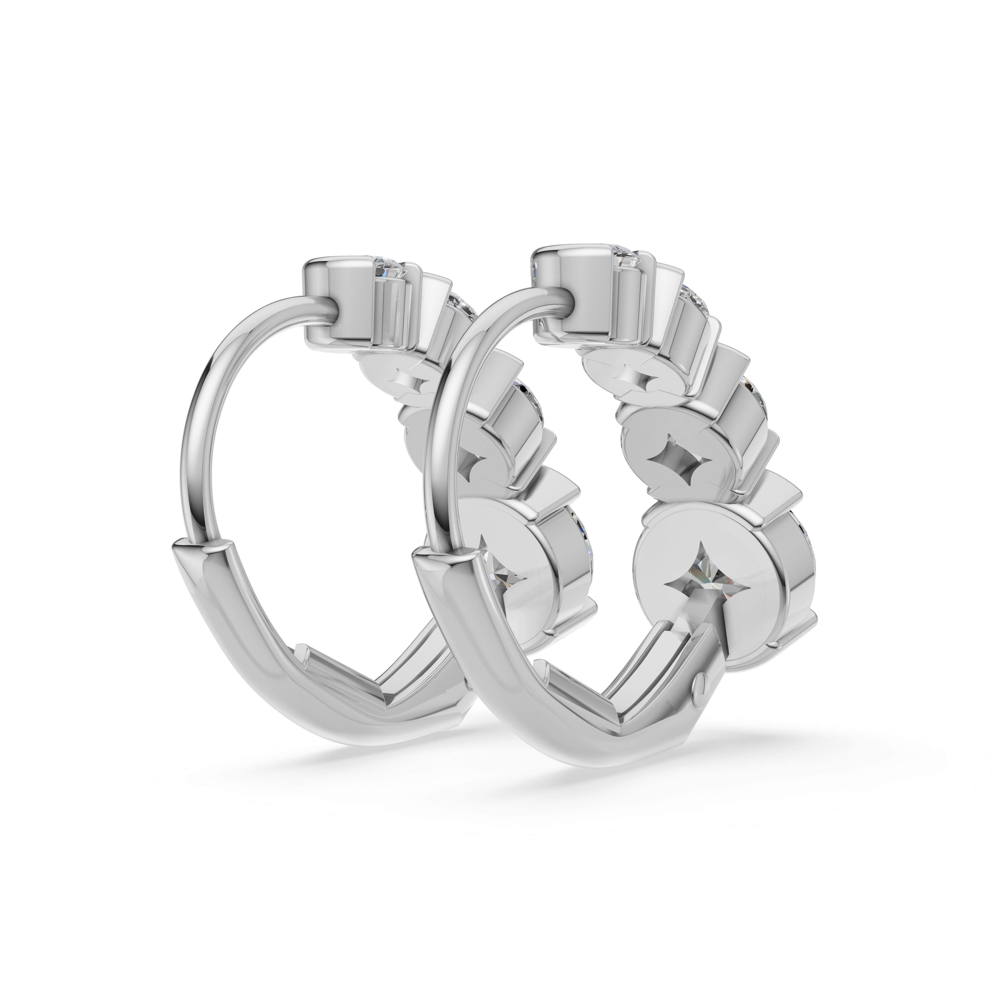 'Tjader' Semi Bezel-Set 1.00 TCW Graduated Round Brilliant Cut Lab Diamond Leverback Earrings