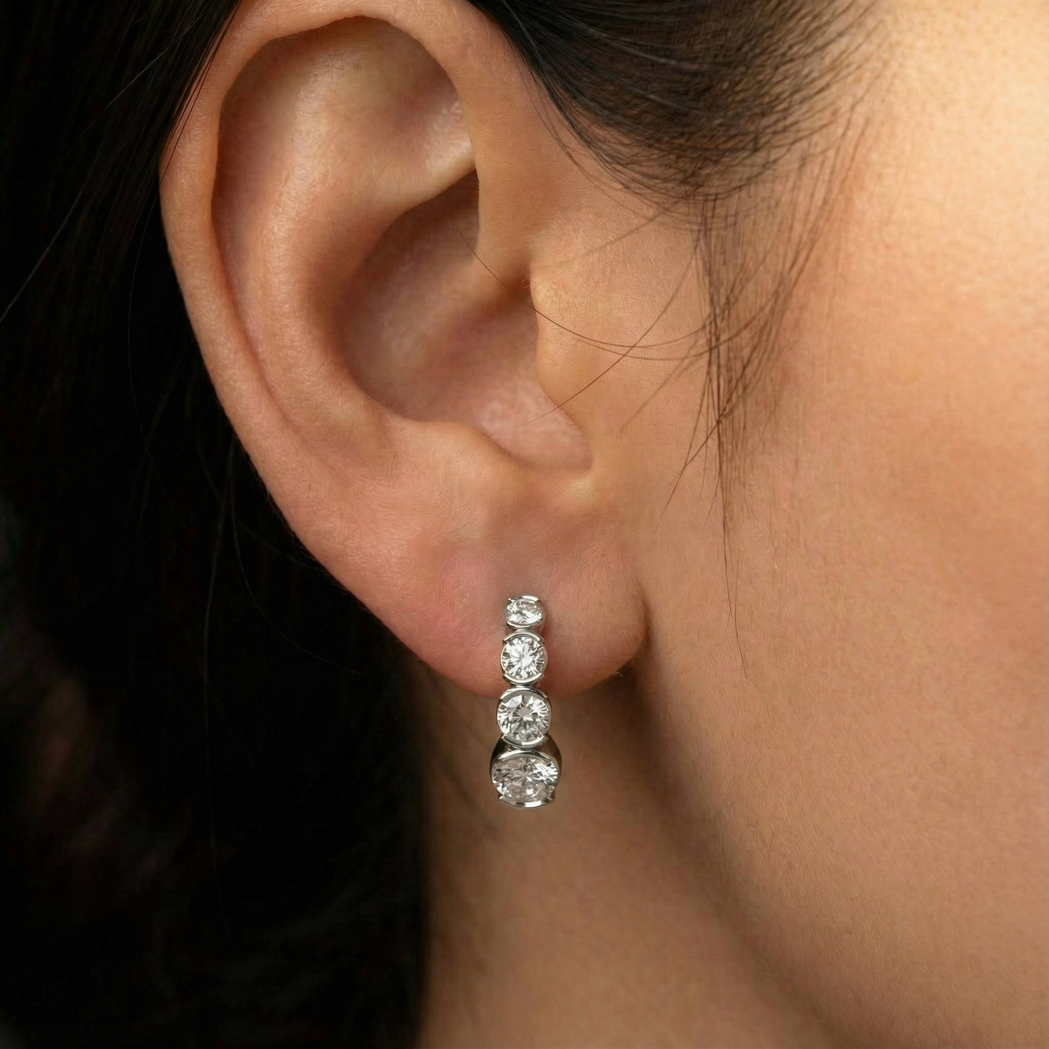 'Tjader' Semi Bezel-Set 1.00 TCW Graduated Round Brilliant Cut Lab Diamond Leverback Earrings